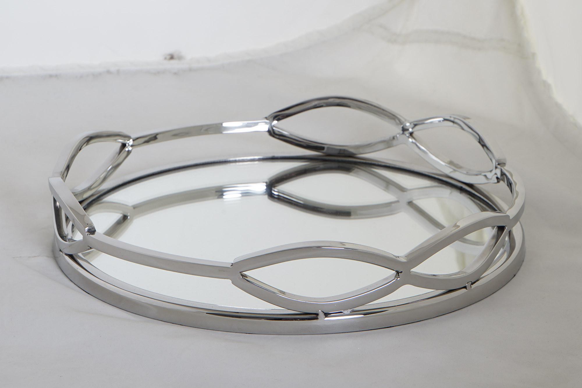 DKD Home Decor Bandeja Moderna de Acero y Cristal Plateada 28x28x5 cm (Pack 2 Unidades)