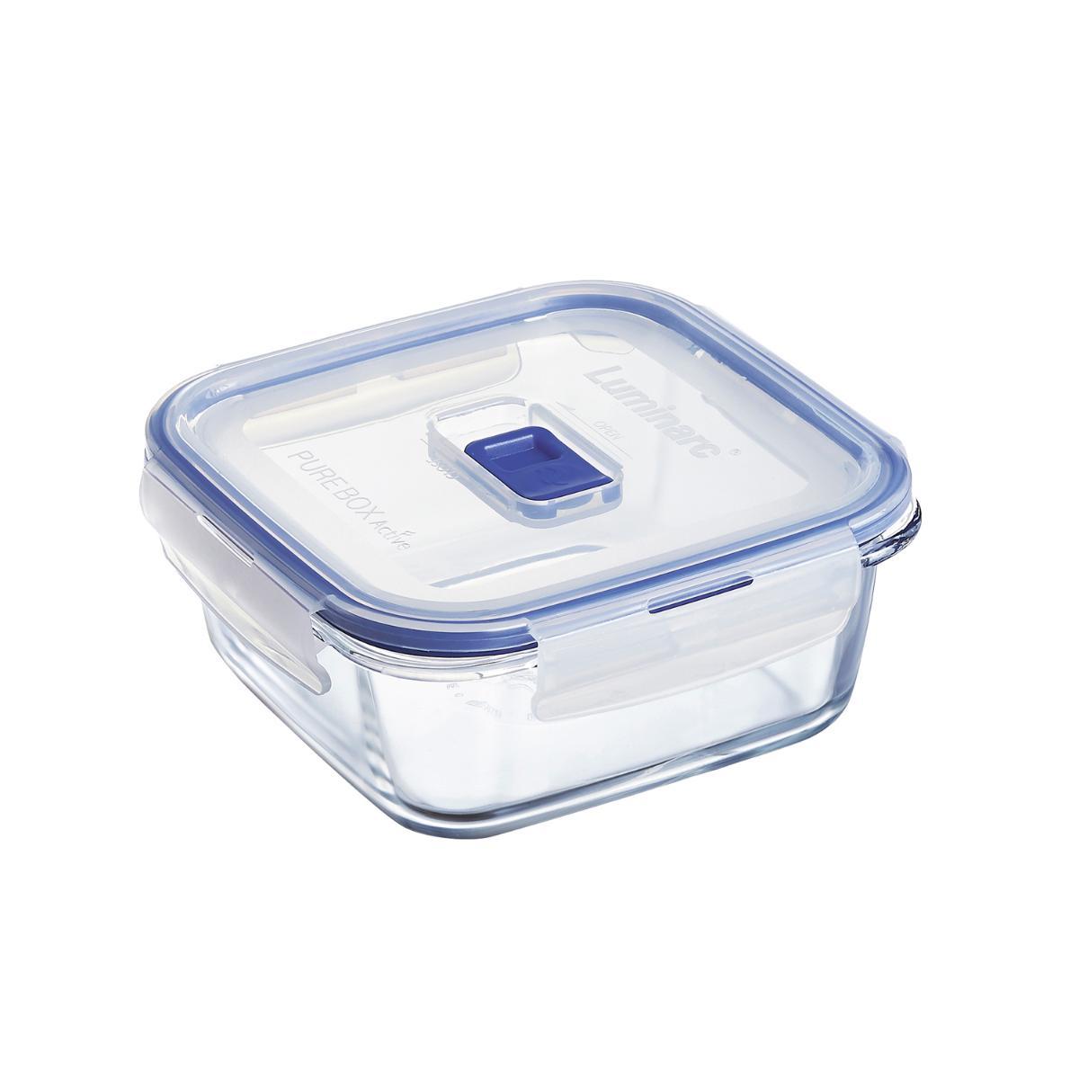 Luminarc Pure Box Active Recipiente Cuadrado Hermético Vidrio Templado con Válvula, Apto Microondas y Lavavajillas, 13 cm - 76 cL