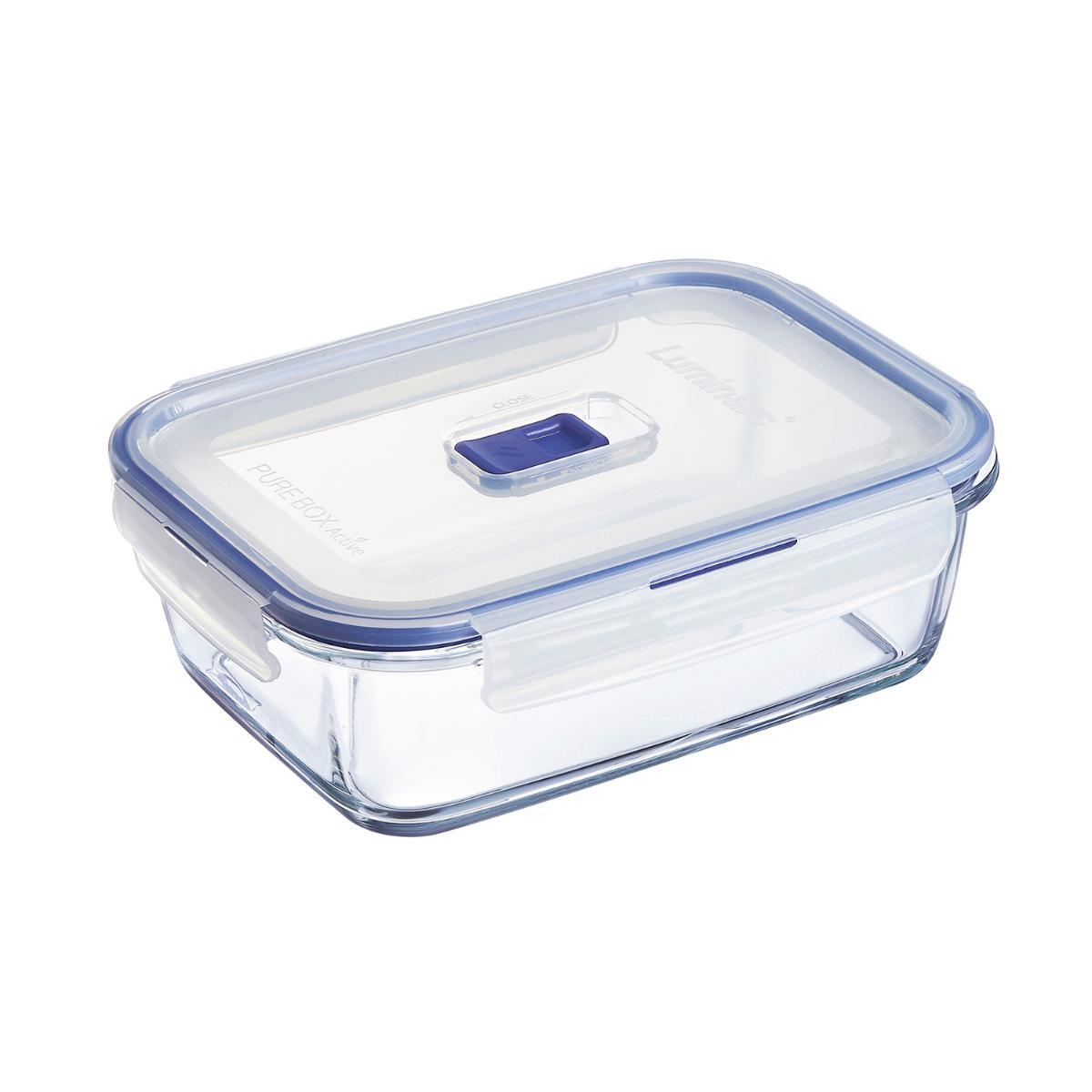 Luminarc Recipiente Hermético Pure Box Active Vidrio Templado 19x13 cm - 122 cL con Tapa 4 Cierres y Válvula, Apto Microondas/Lavavajillas, Apilable.