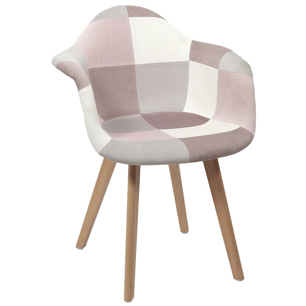 Home Deco Factory Silla Butaca Patchwork Rosa - Patas de Madera, Asiento de Tela, Soporta 110 kg, 59x63.8x85 cm