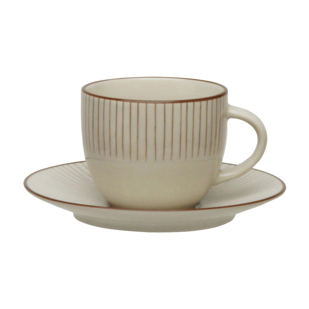 Avet Taza de Té con Plato, 280 ml, Stoneware, Colección Radial, Juego de 6 Unidades