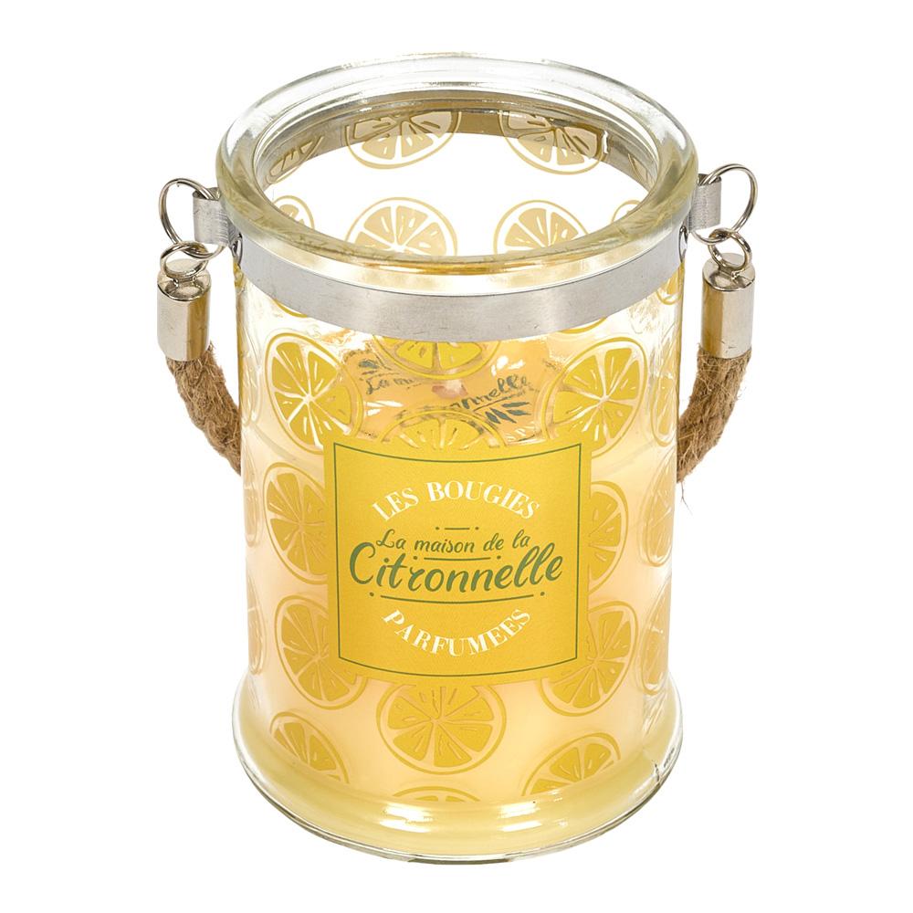 Home Deco Factory Vela Citronela Antimoustique con Asa de Cuerda, Cera de Parafina 220g, Duración 30h