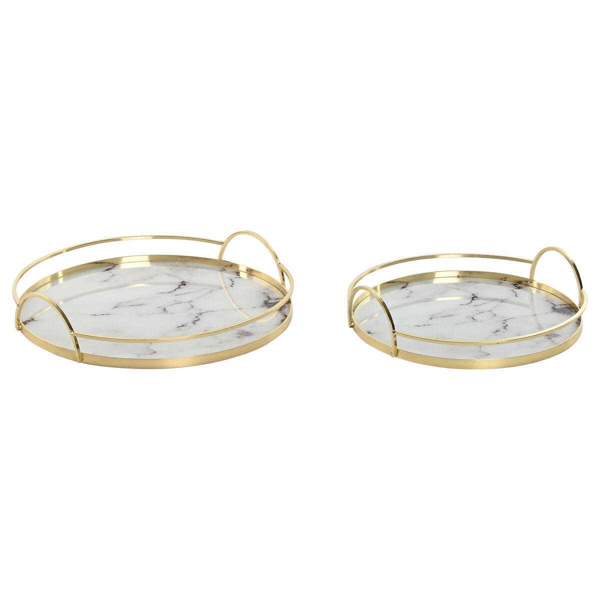 DKD Home Decor Bandeja de Decoración Moderna, Dorado y Blanco, 30x30x6 cm, Set de 2, de Metal y Cristal con Asa