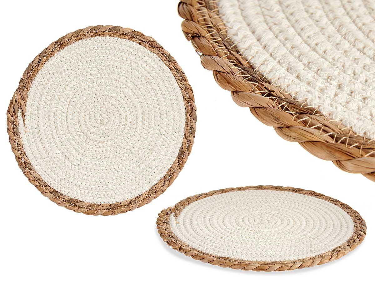Giftdecor Tapete Blanco con Borde Natural 30x30 cm - Fibra Natural (48 Unidades)