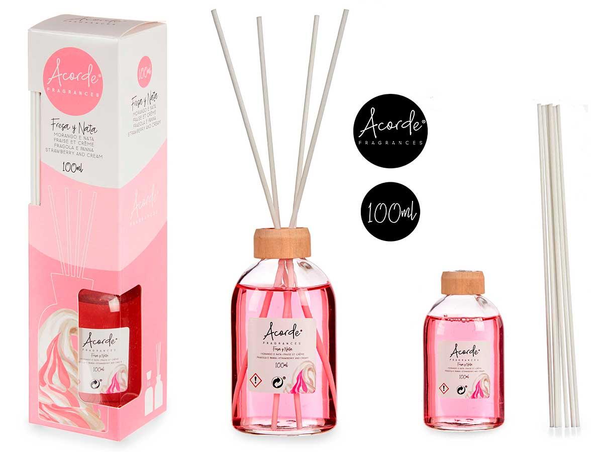 Acorde Mikado 100 ml con varilla fresa y nata, 5.5x21.3x5.5 cm (12 Unidades)
