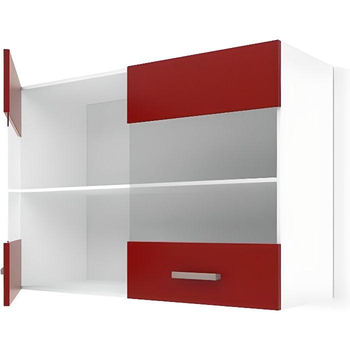 ULTRA Mueble de cocina alto, rojo mate, 80 cm ancho. Gabinete con 2 puertas de vidrio y 1 estante. Diseño contemporáneo.