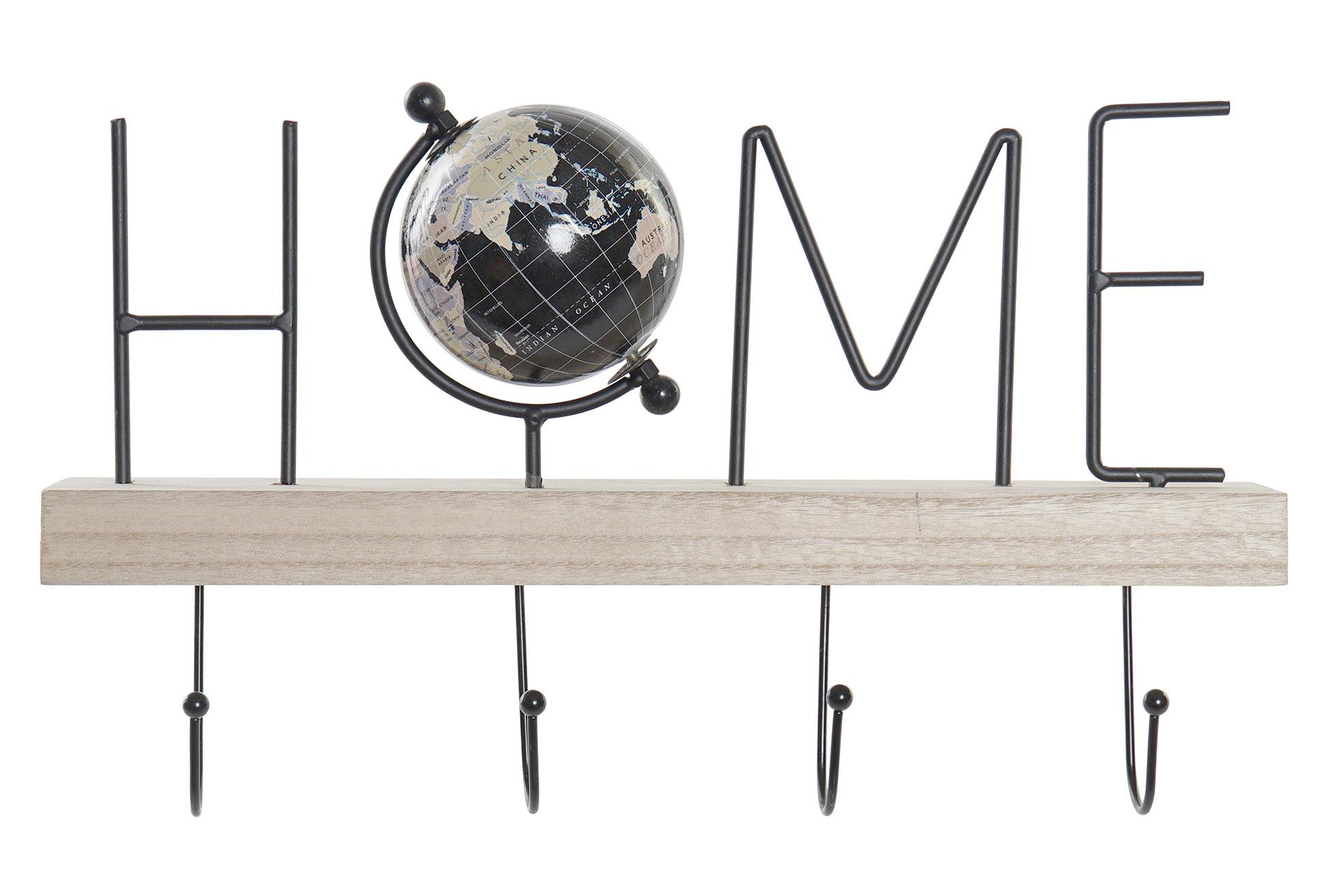 DKD Home Decor Perchero de Pared Loft Industrial Negro de Hierro y MDF 36x8x21 cm - Colgador de Ropa - Pack de 2 Unidades