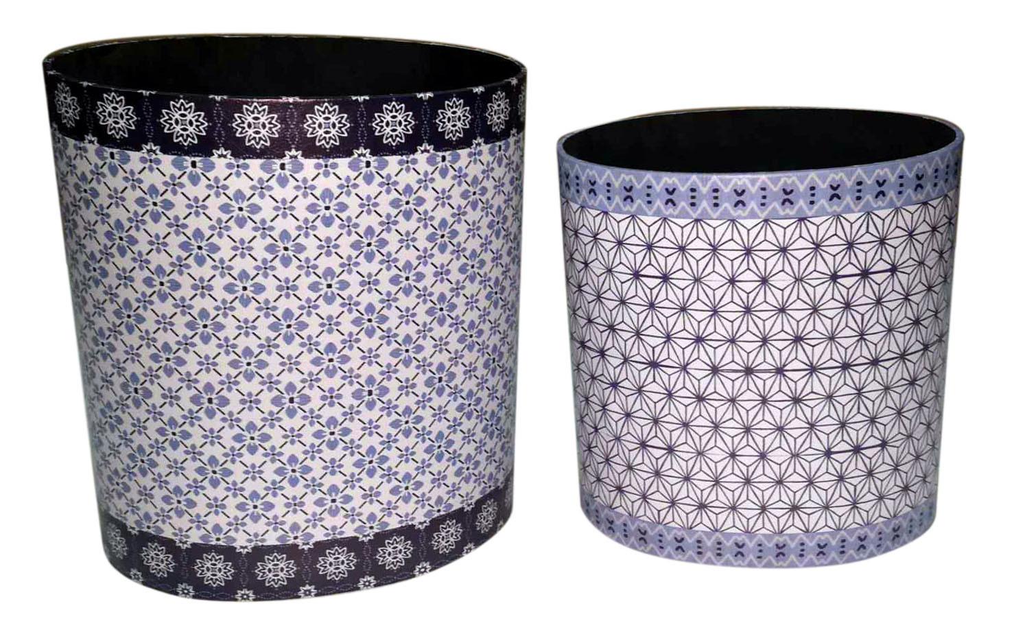 DKD Home Decor Papelera Sixties Diseño Retro, Set de 2 Unidades, en Lienzo y Madera, Colores Azul y Blanco, Dimensiones 23x35.3x31.5 cm