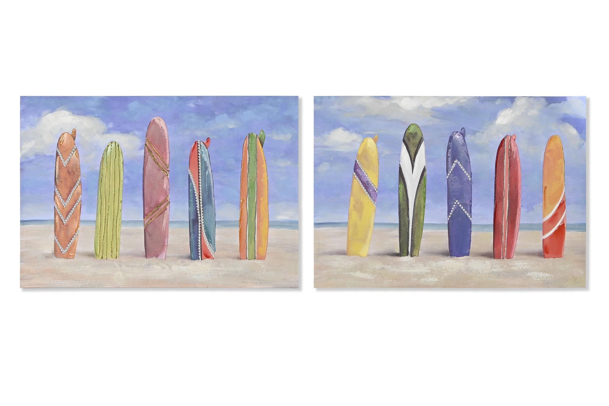 DKD Home Decor Cuadro Atlantico Surf Hecho a Mano Multicolor Lienzo y MDF 100x70x3 cm (2 Unidades)