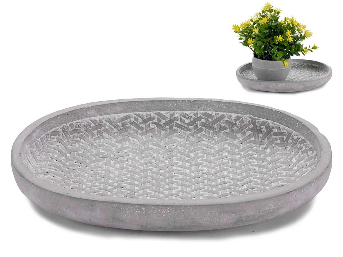 Ibergarden Plato de Cemento con Relieve Mimbre Oval, 28x23x4 cm, Gris (6 Unidades)