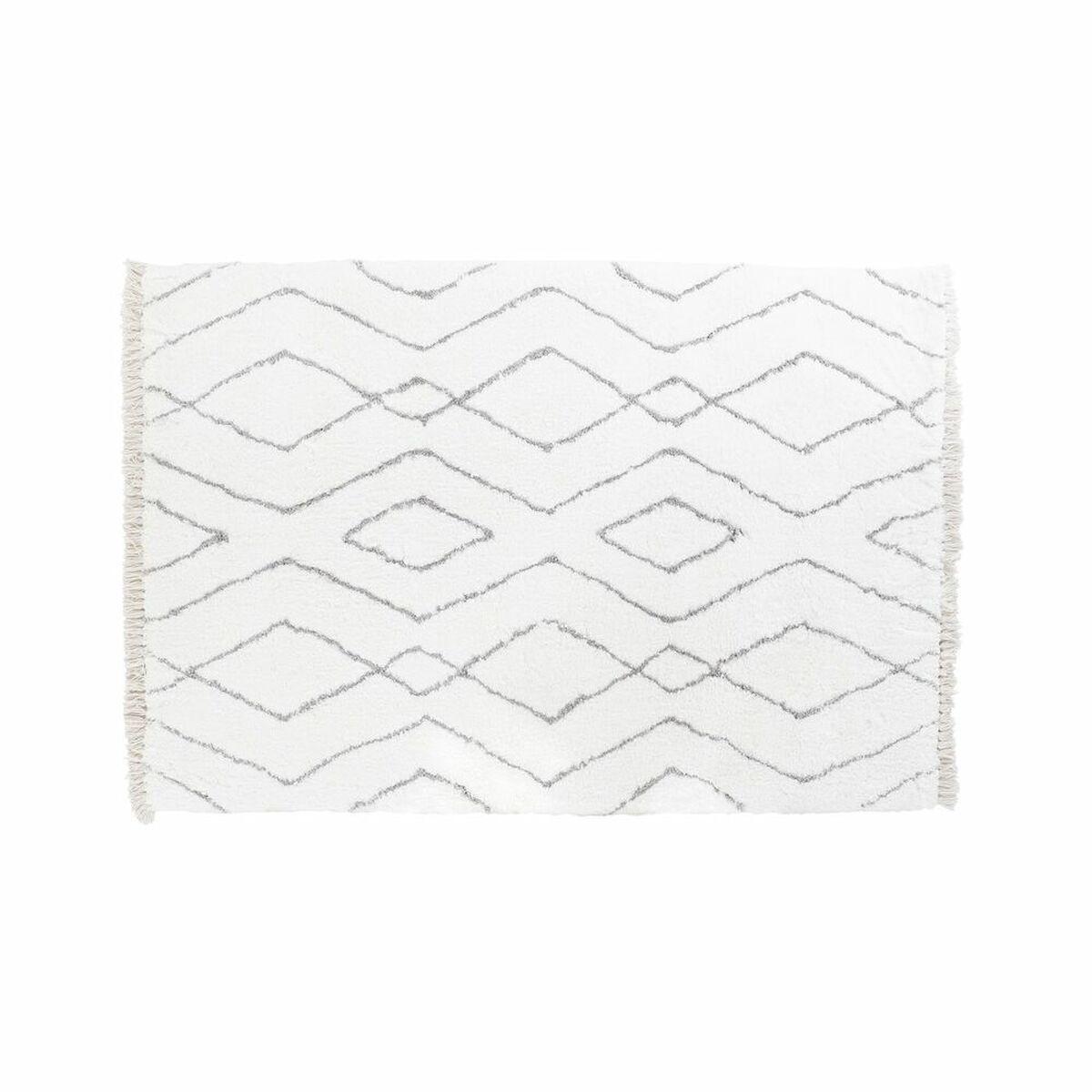 DKD Home Decor Alfombra Scandi de Poliéster Blanco Gris con Rombos 180 x 120 x 3 cm Hecha a Mano