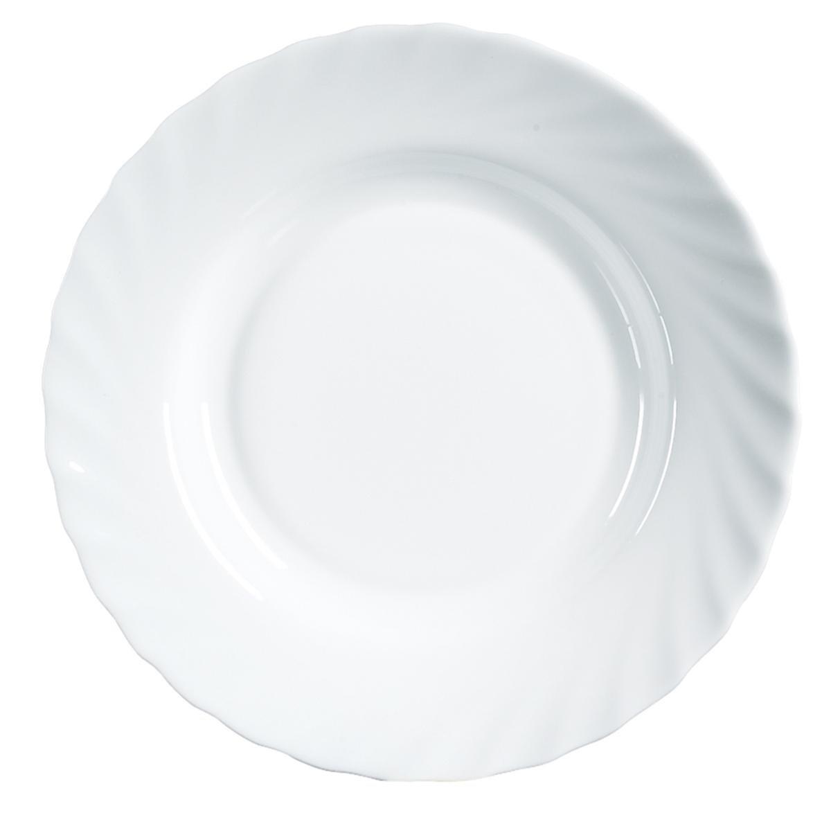 Arcoroc Plato Sopa Trianon Vidrio Templado Extra Resistente Blanco 22,5 cm Apto Lavavajillas y Microondas Fabricado en Francia