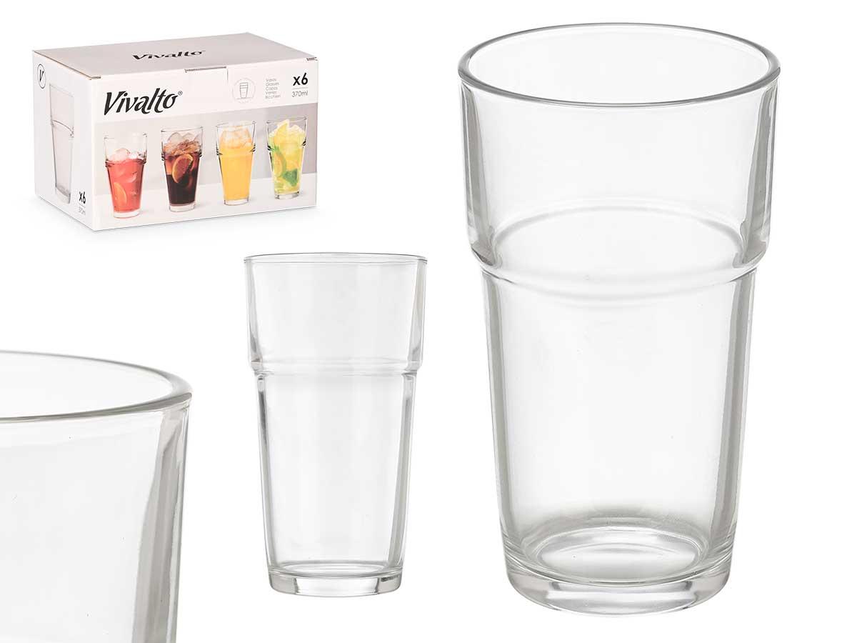 Vivalto Vaso de Cristal Apilable 370 ml, Transparente, 8x13.5x8 cm (48 Unidades)