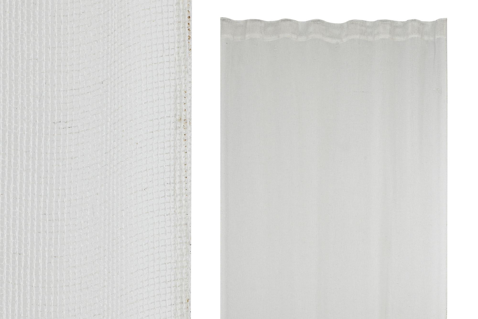 DKD Home Decor Cortina Urban Colección Net23 Poliéster Blanca con Diseño Rejilla 140 cm Ancho x 260 cm Largo (2 Unidades)