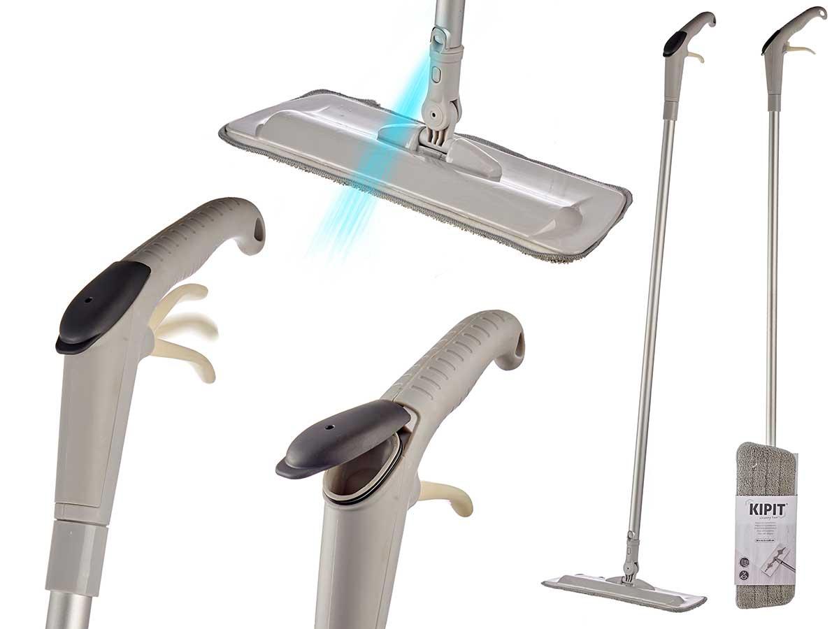 Kipit Mopa de Limpieza con Pulverizador, Acero Inoxidable y Plástico, 14x40x128 cm, 350 ml, Gris (12 Unidades)