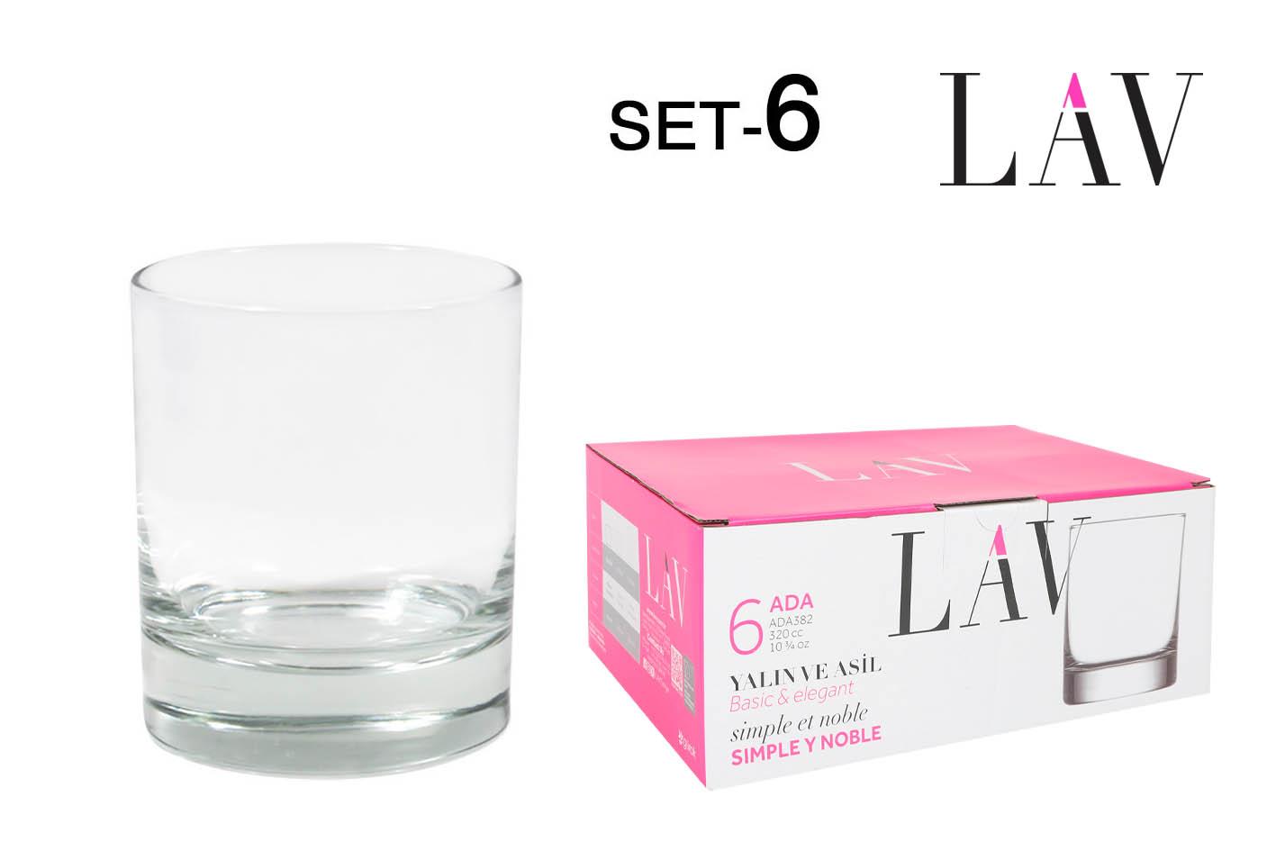 Lav Set 6 Vasos Whisky Reforzado 3, Ada, 7.8x7.8x9.3 cm, 202g (8 Cajas)