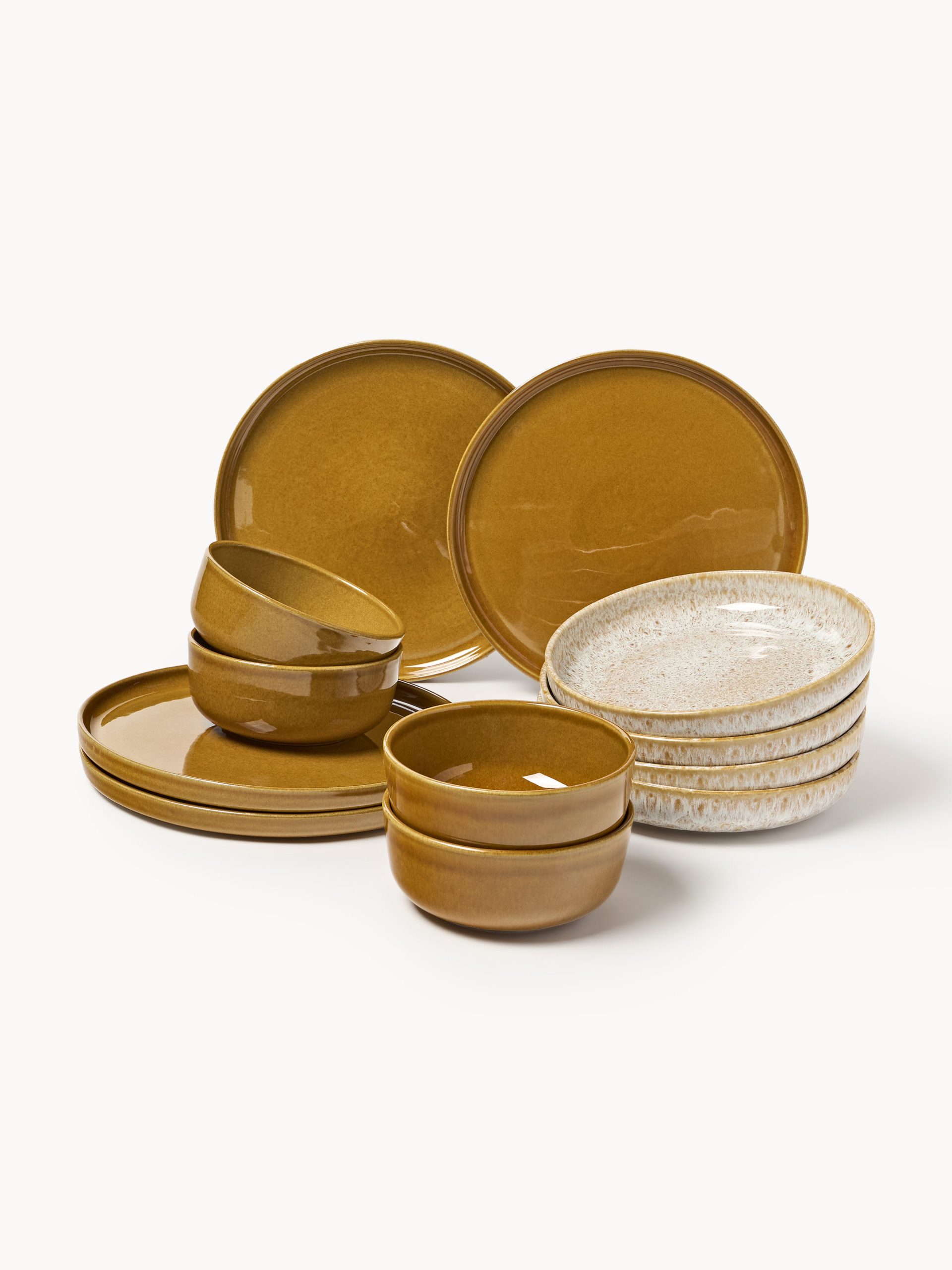 Vajilla artesanal con esmalte reactivo Ethel (12 pzas.)