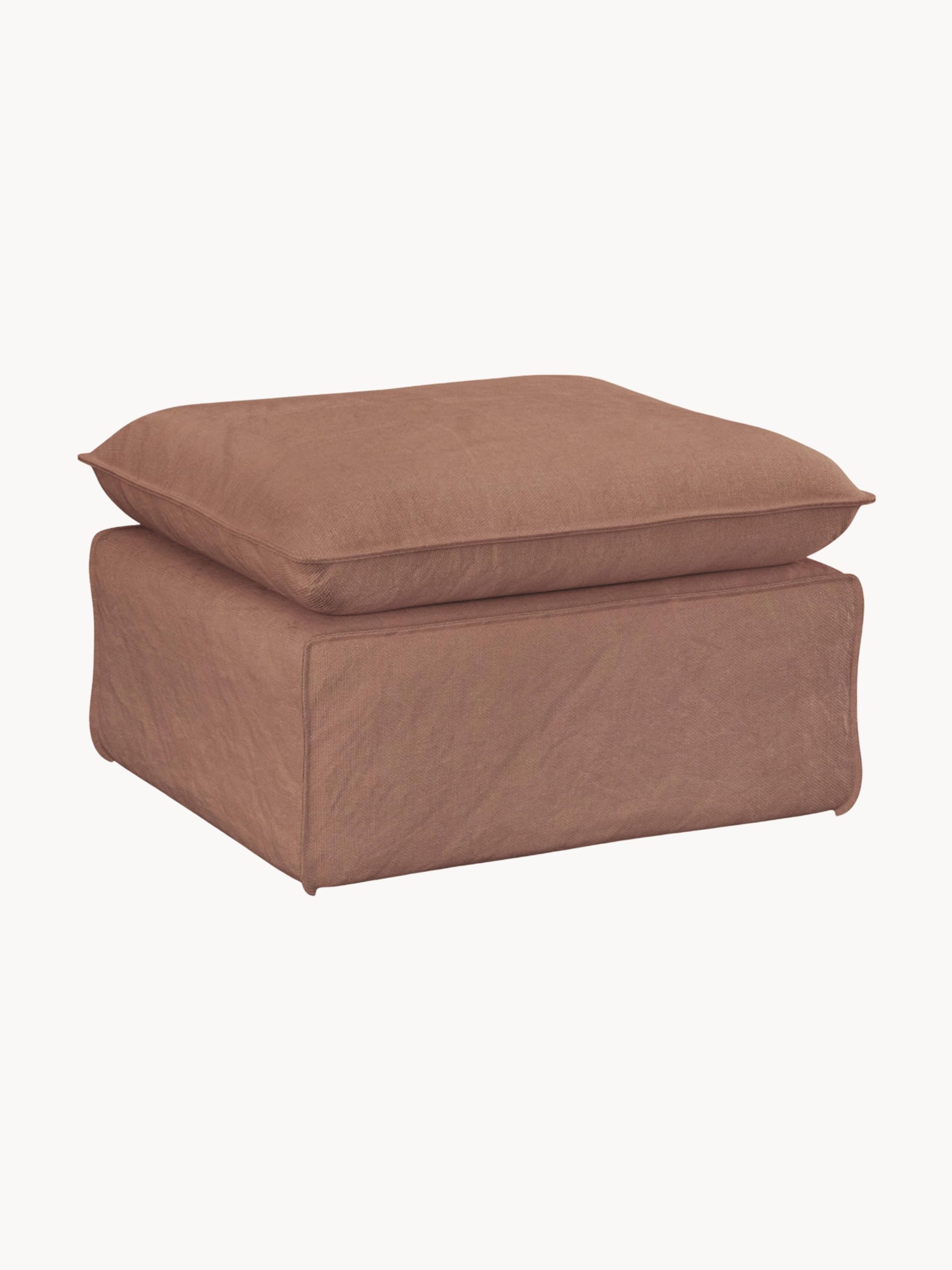 Reposapiés puf de lino Nomad, rosa pálido