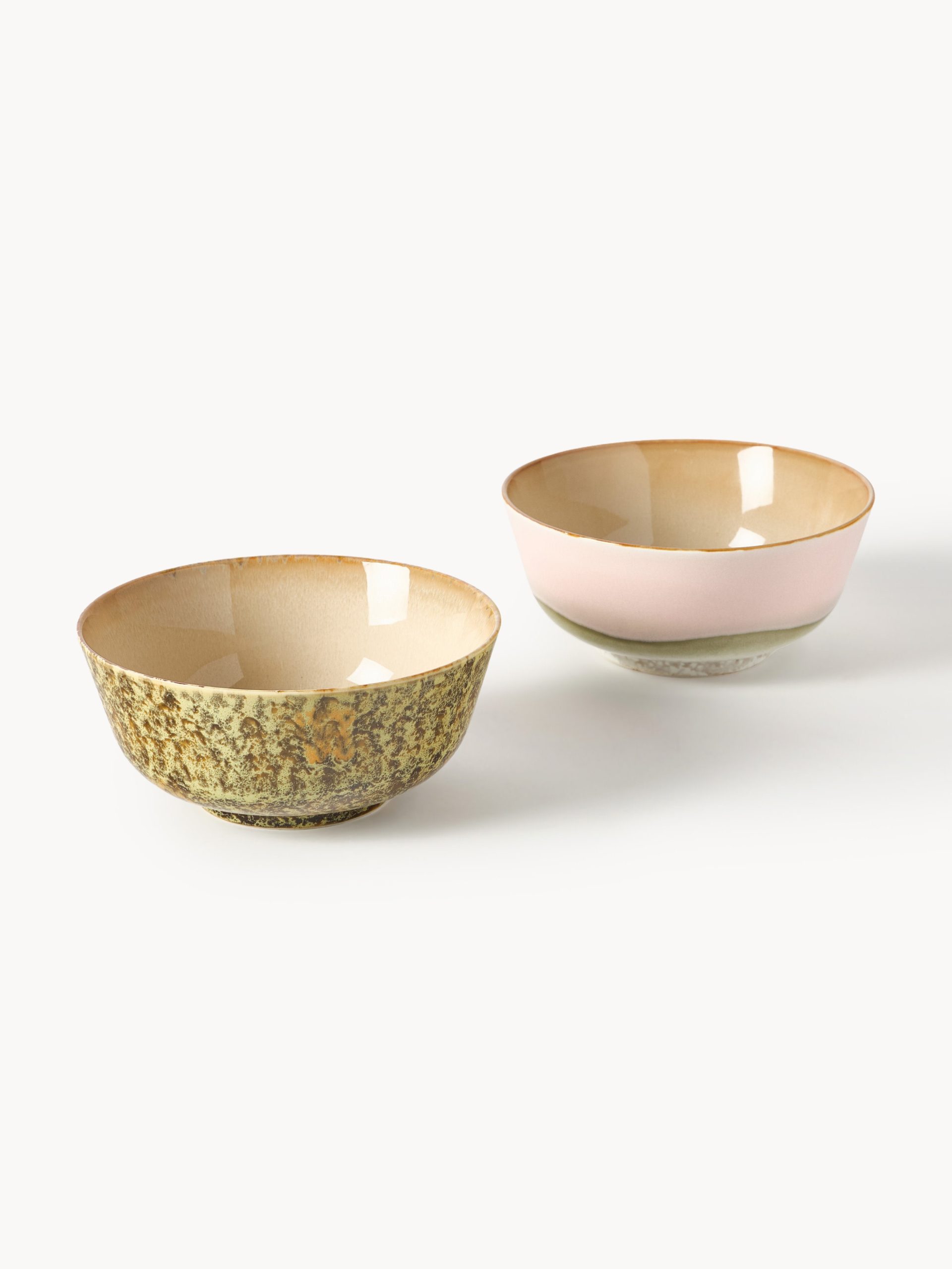 Platos hondos artesanales con esmalte reactivo 70's, 2 uds.