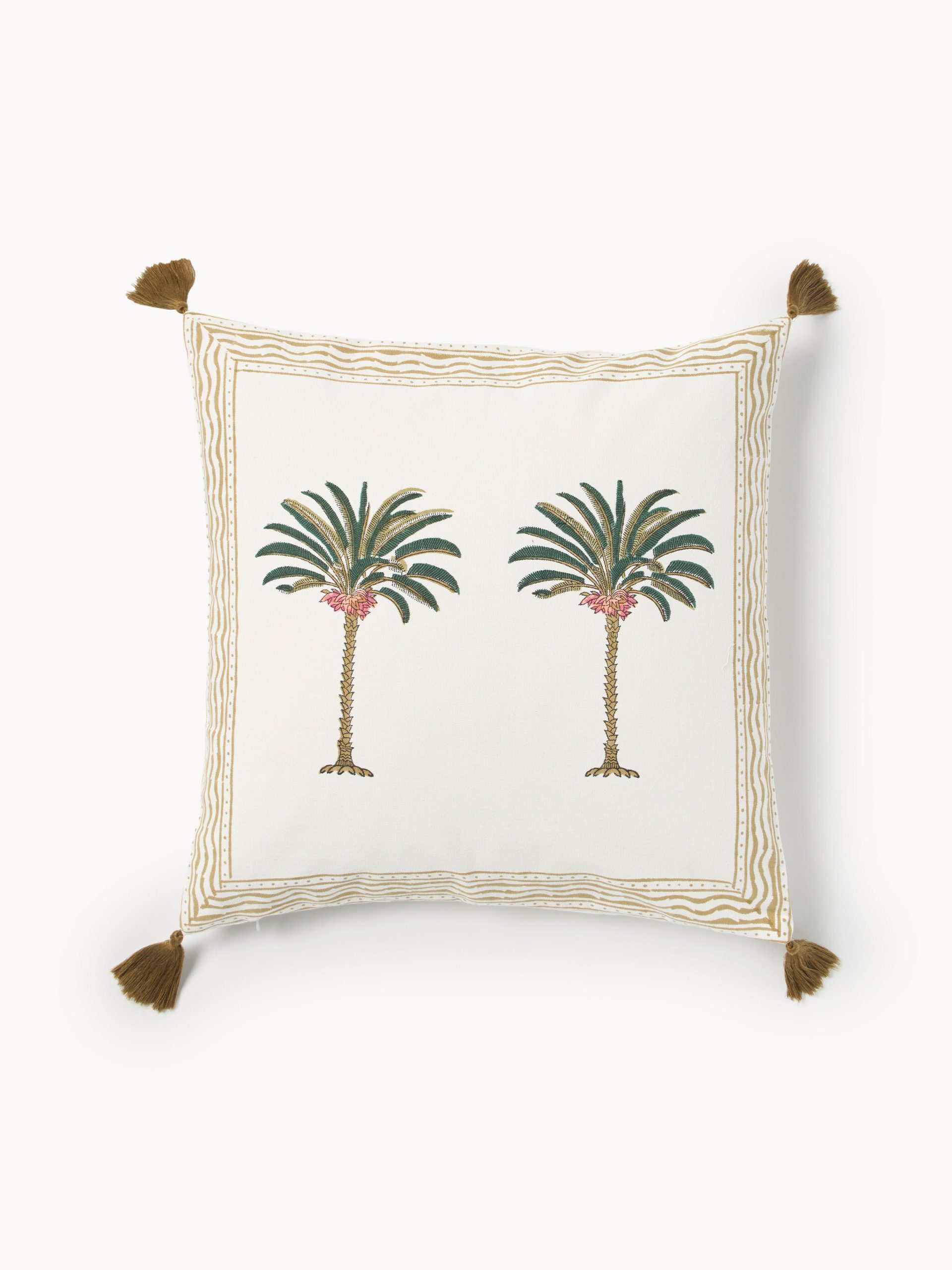 Funda de cojín de algodón pintada a mano Tropical