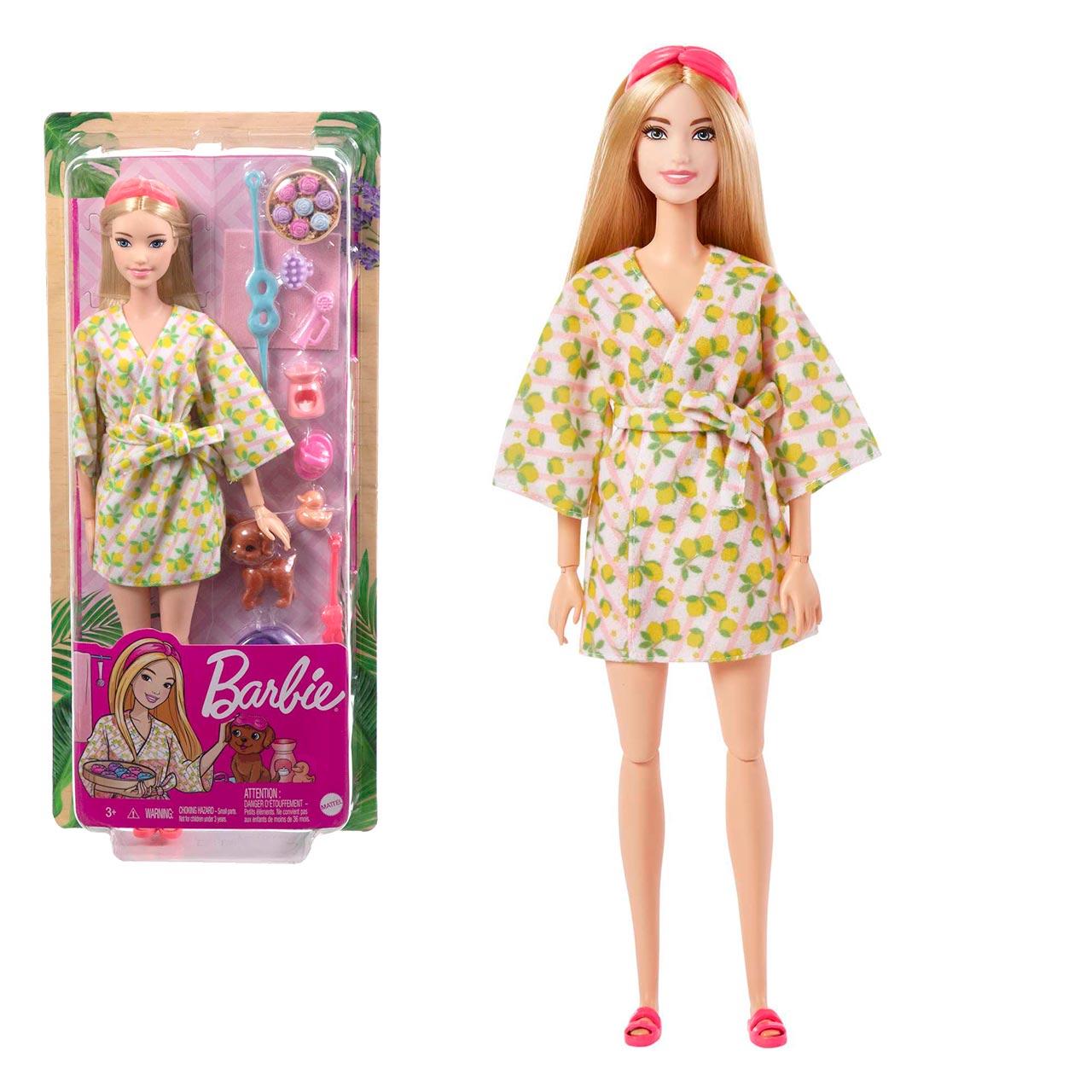 Barbie Hkt90 Muñeca Bienestar Spa con Accesorios y Cachorrito, Set de Juego para Promover Autocuidado, +3 Años