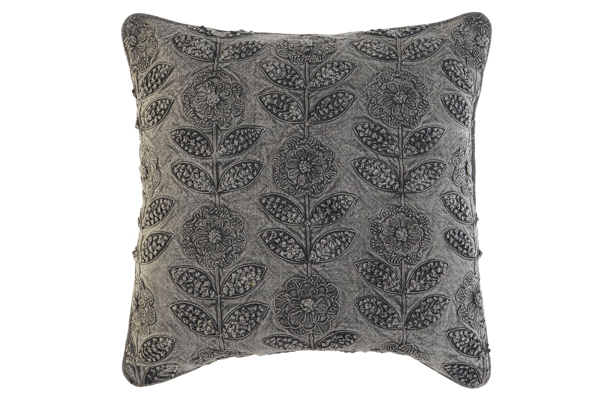 DKD Home Decor Cojín Precious23 Gris Claro 50x50 cm con 15cm Fondo, Tejido Poliéster Bordado, Cierre Cremallera - Pack 2 Unidades