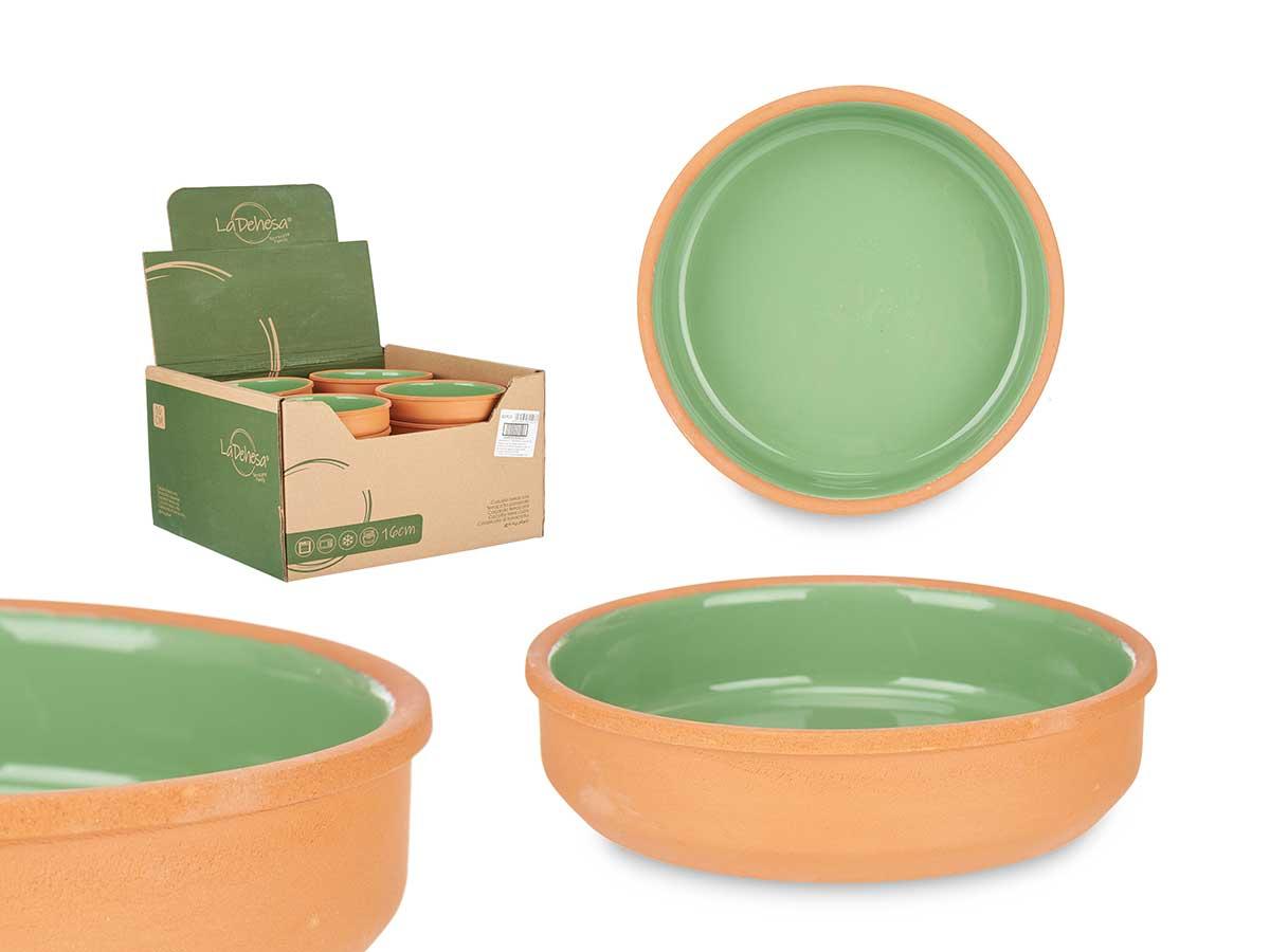 La Dehesa Cazuela de Barro Redonda 16 cm Verde, Apta para Horno, Microondas, Nevera y Lavavajillas (20 Unidades)