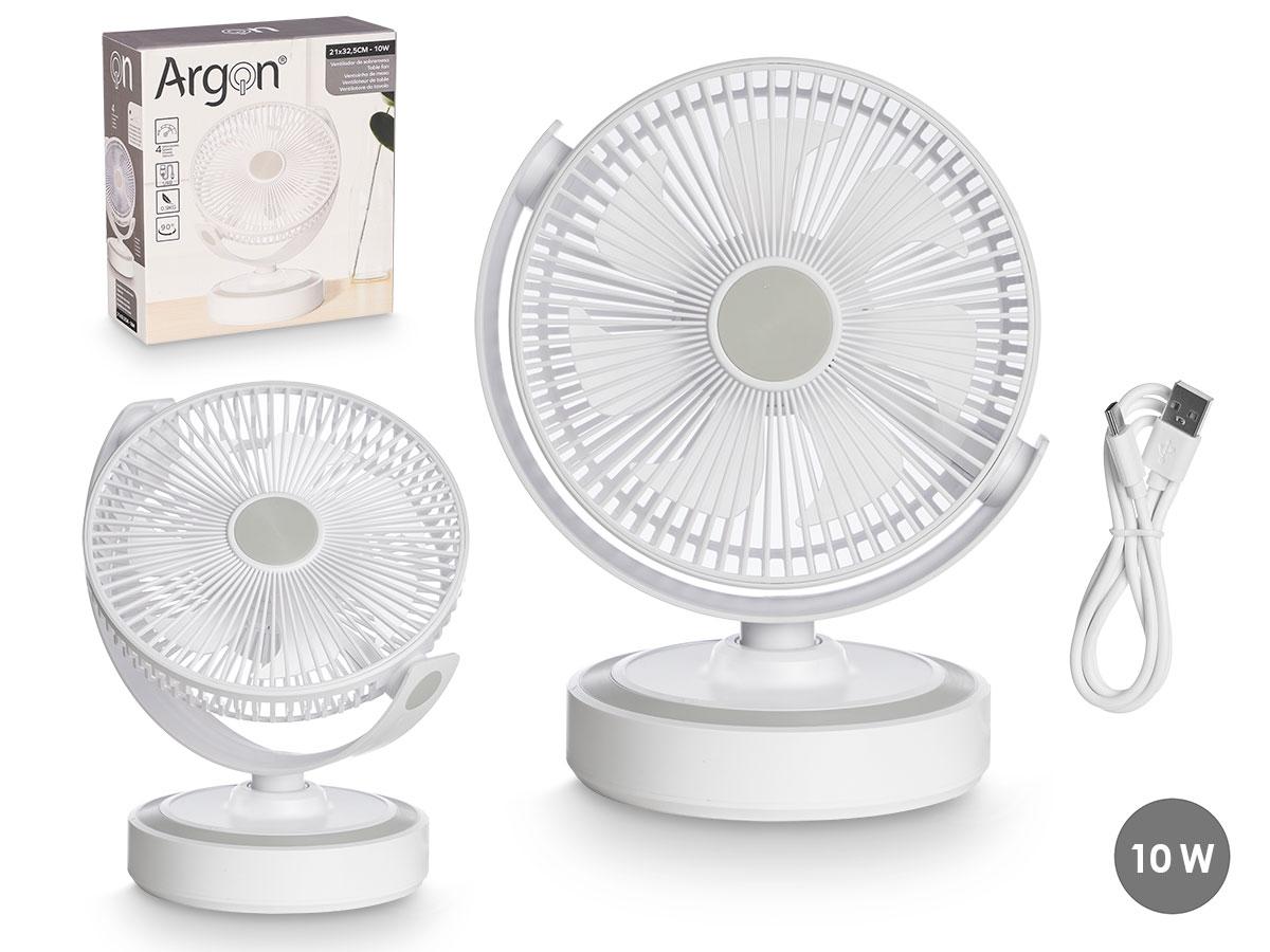 Argon Ventilador de Sobremesa USB 10W Blanco con Batería Recargable, 4 Modos de Ventilación, 25x28x11 cm (4 Unidades)
