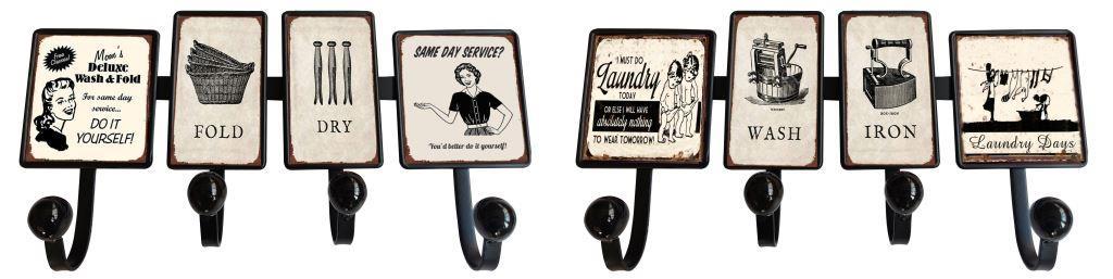 DKD Home Decor Set de 4 Percheros Colgadores de Pared Vintage Metálicos Negro Blanco 38 Ancho x 6 Fondo x 19 Alto cm