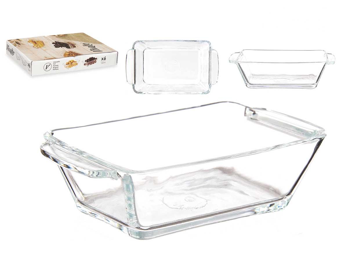 Vivalto Cazuela de Vidrio para Aperitivo Rectangular con Asas 150 ml 13x7.5x3.5 cm (36 Unidades)