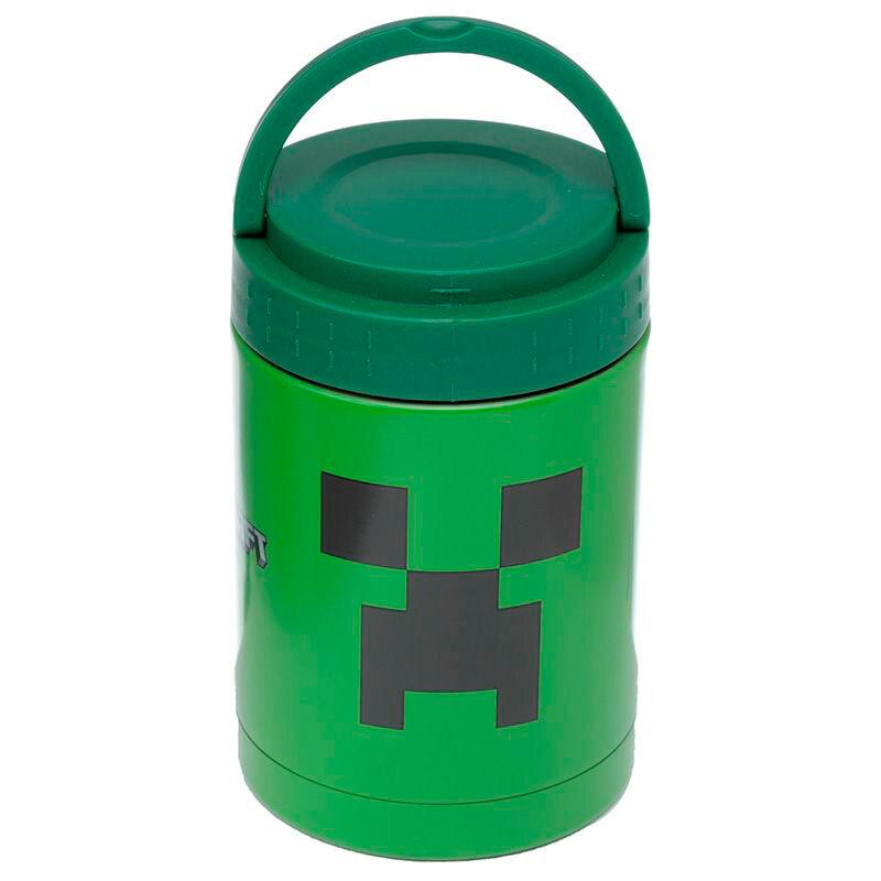 Puckator Fiambrera Termo Creeper Minecraft 500ml Acero Inoxidable Doble Pared Para Alimentos Fríos/Calientes Con Asa y Tapa Antifugas