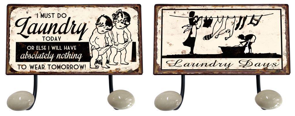 DKD Home Decor Perchero de Pared Vintage de Metal Negro Blanco 6x23x12 cm, 4 Unidades Surtidas con 2 Ganchos