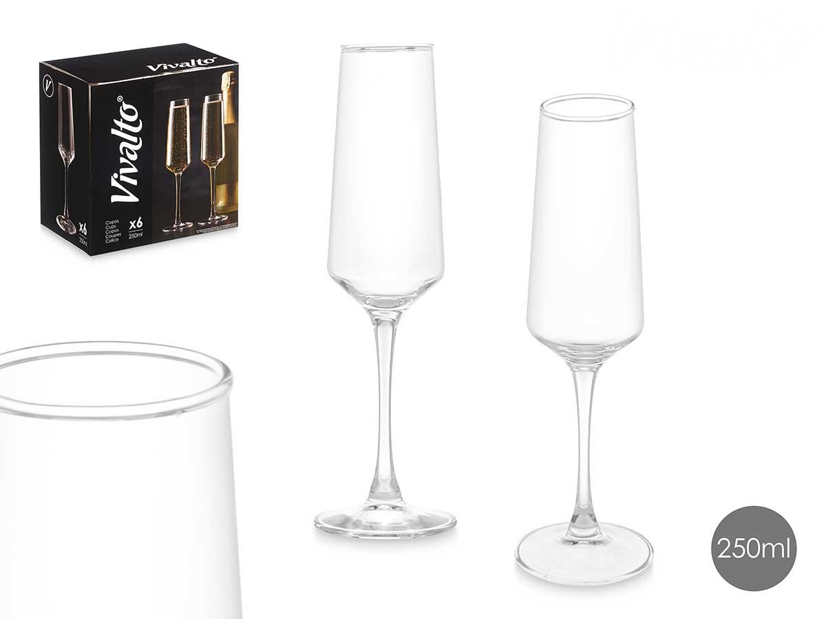 Vivalto Copa Champagne Cónica 250 ml, Vidrio Transparente, 7.5x25x7.5 cm (24 Unidades)