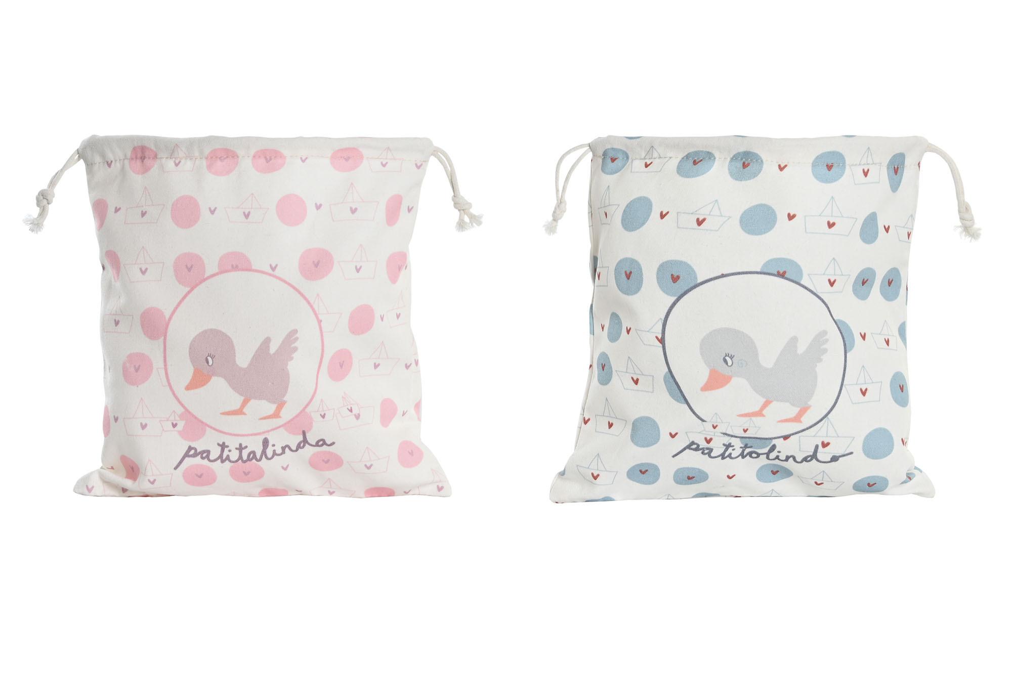 DKD Home Decor Bolsa Bebé Patitos Mapache Rosa Azul Canvas Algodón Colección Patito Lindo 23 2x26x24 cm 12 Unidades