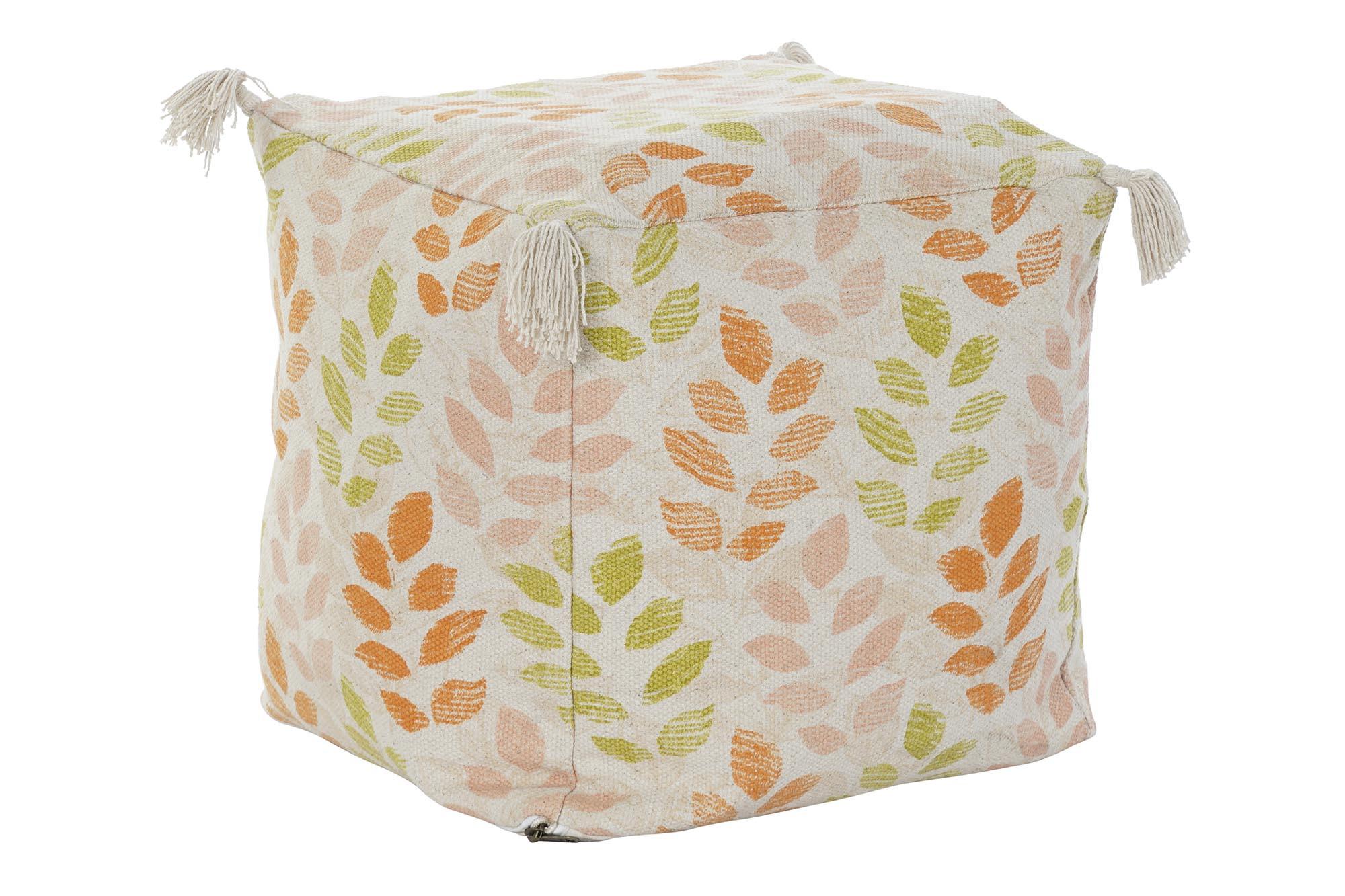 DKD Home Decor Cojín Suelo Shabby de Poliéster con Diseño Hojas, Multicolor Beige, 40x40x40 cm con Cremallera