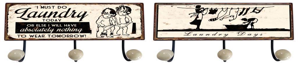 DKD Home Decor Perchero Pared Vintage Negro Blanco Metálico Pack 4 Unidades, 3 Colgadores, 37cm Ancho x 14.5cm Alto x 6cm Profundo