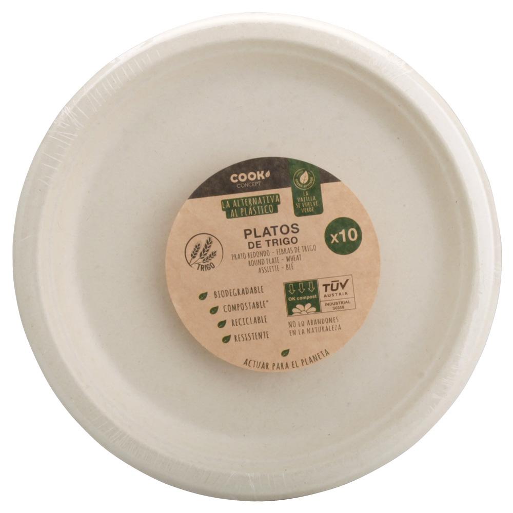 Cook Concept Juego De 10 Platos De Trigo 25 cm - Eco Concept, Biodegradable, Compostable, Reciclable