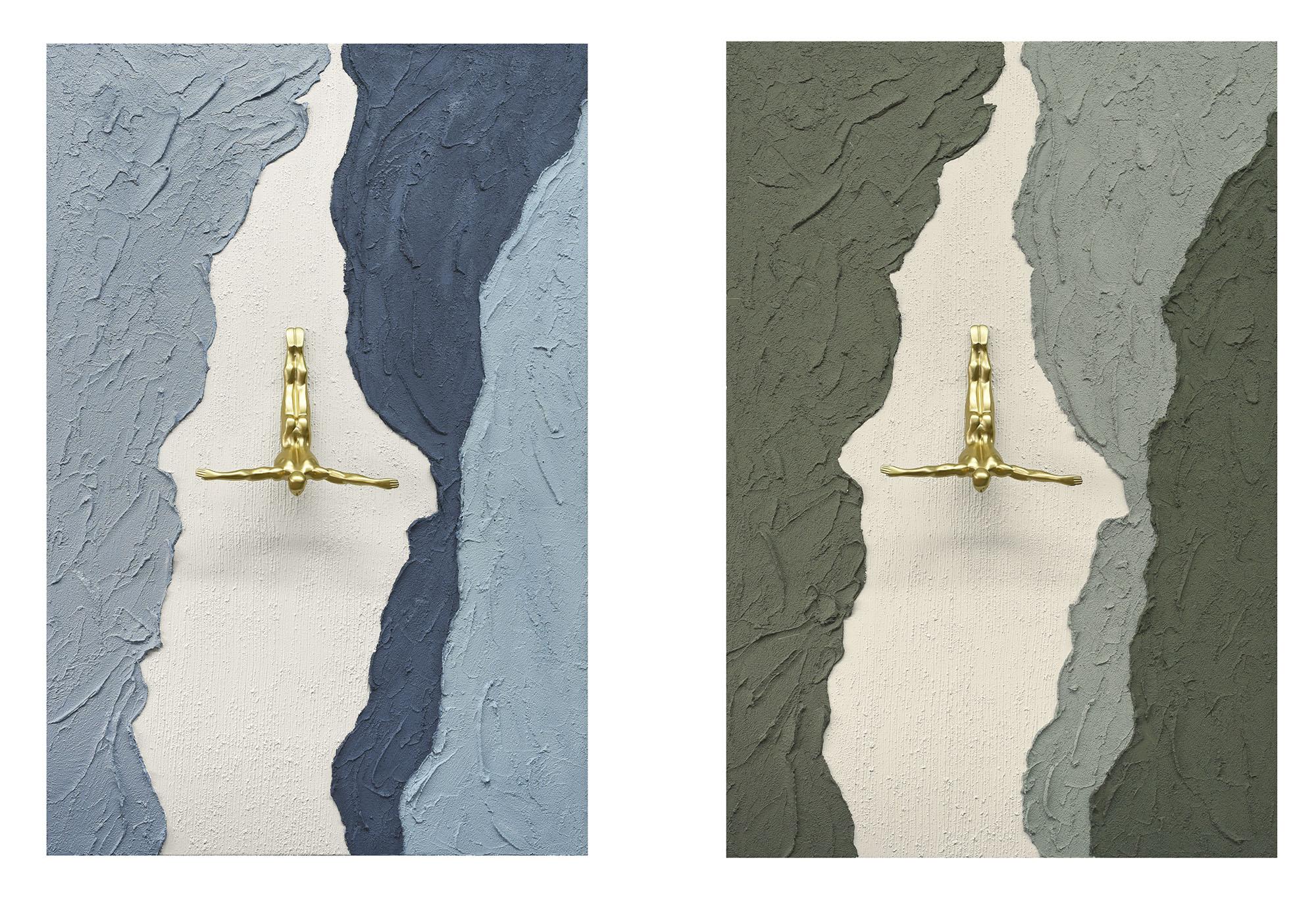 DKD Home Decor Cuadro Moderno Hombre, Azul Marrón Dorado, Lienzo y Resina, 120 x 80 cm (2 Unidades)