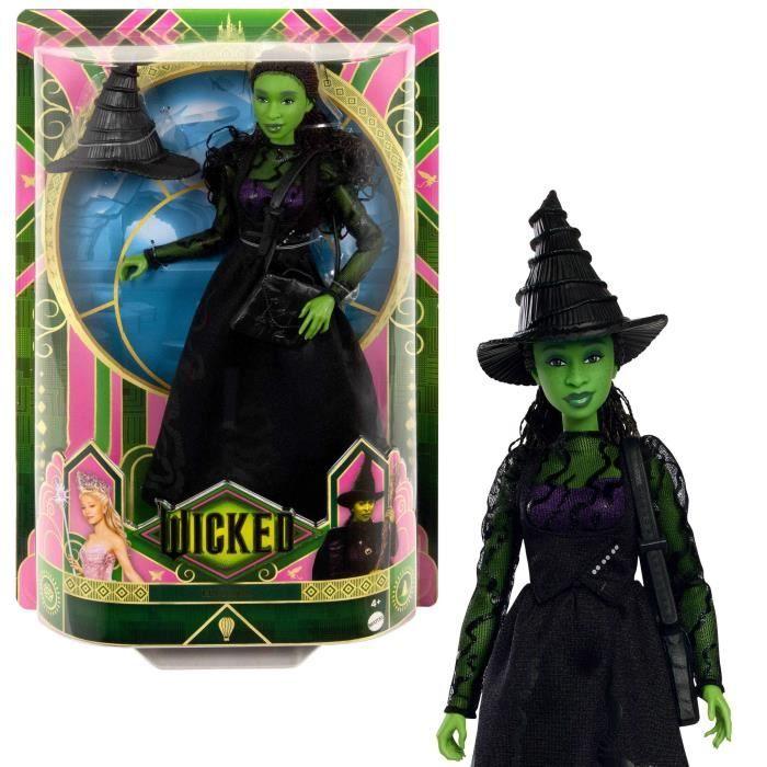 Mattel Hxt62 Muñeca de Moda Elphaba Thropp inspirada en Wicked con vestido, mangas de encaje, botas y sombrero