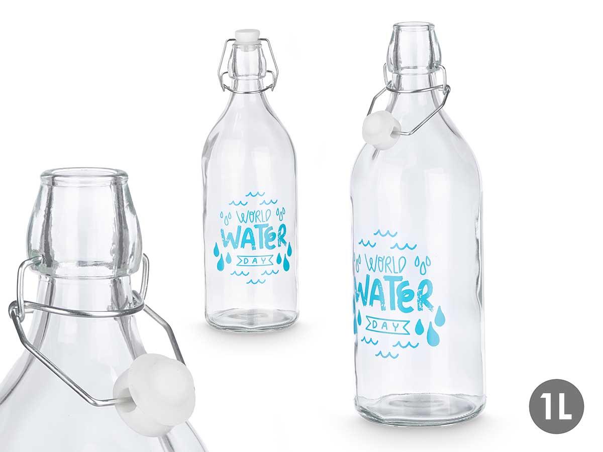 Vivalto Botella Water 1000 ml de Vidrio y Plástico Transparente - 9x28x9 cm (18 Unidades)