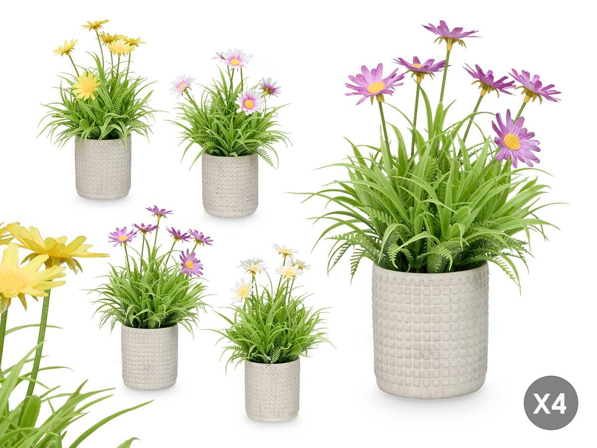 Ibergarden Maceta Cuadrada de Cemento, Diseño Margaritas, Surtido de Colores y Modelos Aleatorios, 16x22x16 cm (24 Unidades)