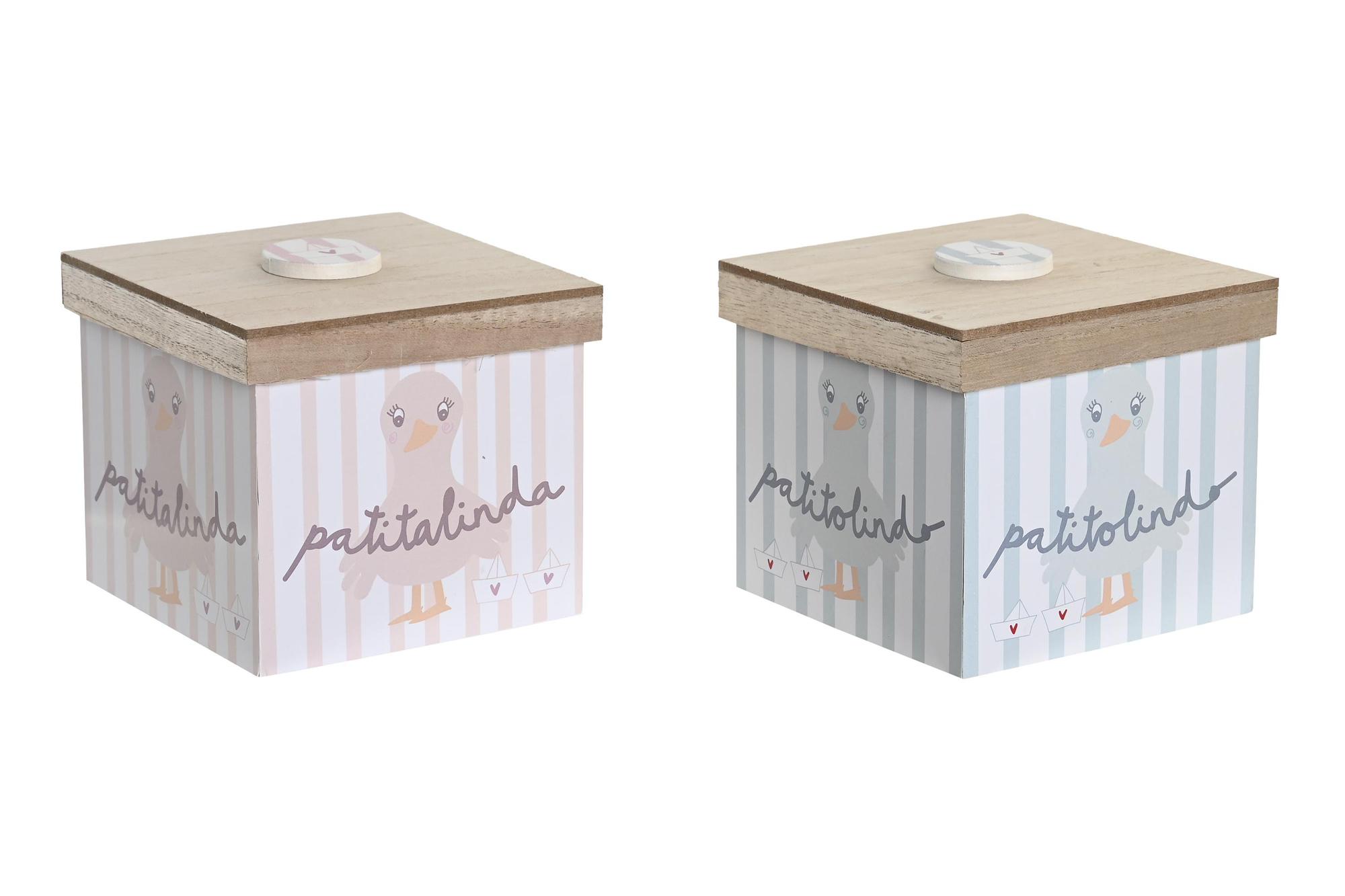 DKD Home Decor Caja de Almacenamiento Decorativa Infantil de MDF, Patitos y Mapache, Rosa y Azul, 11.5x11.5x11 cm (8 Unidades)