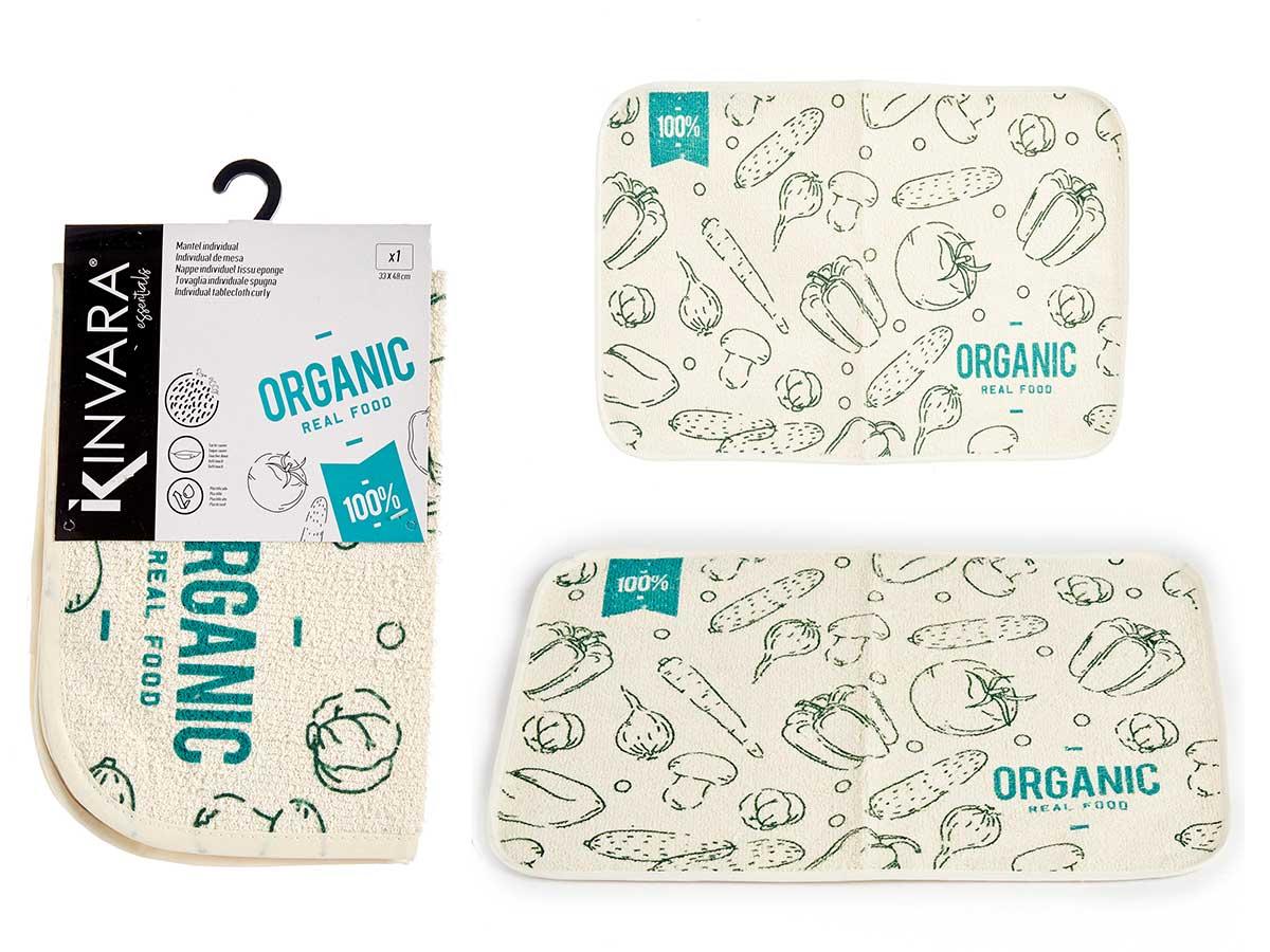 Kinvara Mantel Individual Rizo Organic 33x48 cm - 70% Algodón, 30% Poliéster - Verde, Blanco (24 Unidades)