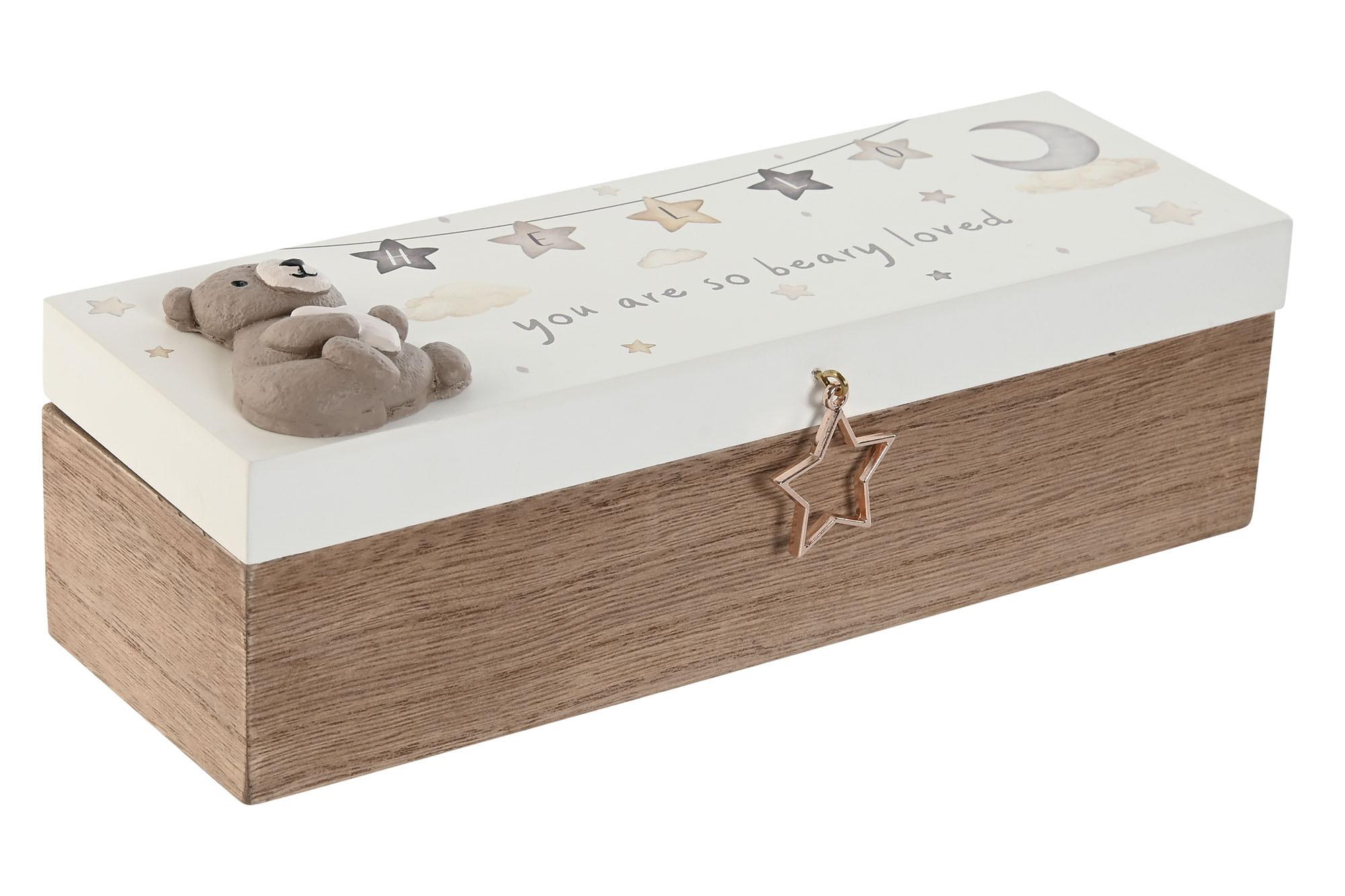 DKD Home Decor Caja de Almacenamiento Decorativa Baby Colección Lovely Bear 24 de Madera Beige Marrón 24x8x7 cm - Pack 4 Unidades