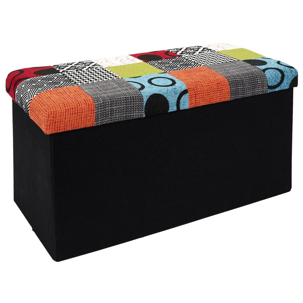 Home Deco Factory Banco-Puf Plegable Patchwork Essentiel, 76x38 cm, Resistencia 110 kg