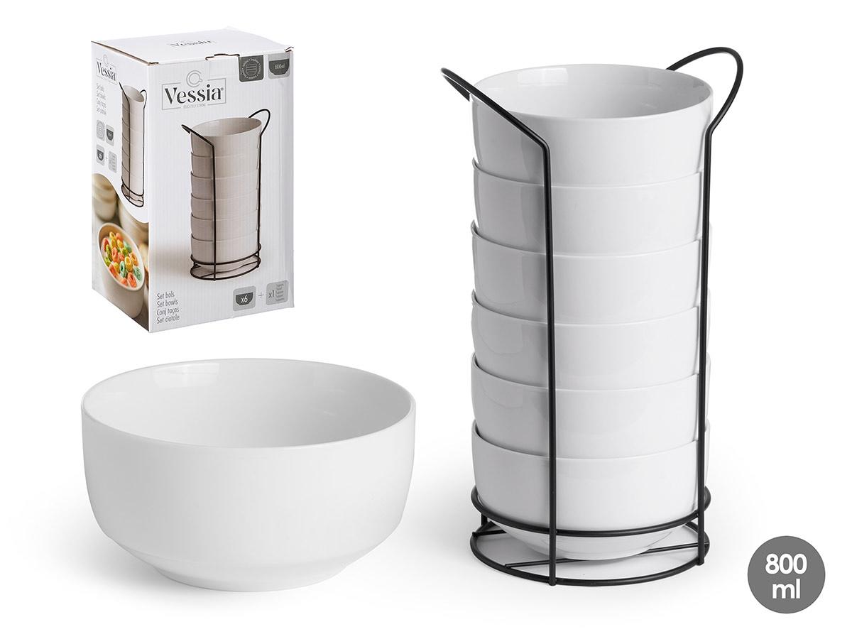 Vessia Set de 6 Boles Redondos de Porcelana Liso, 800 ml, 19x31x16 cm (6 Unidades)