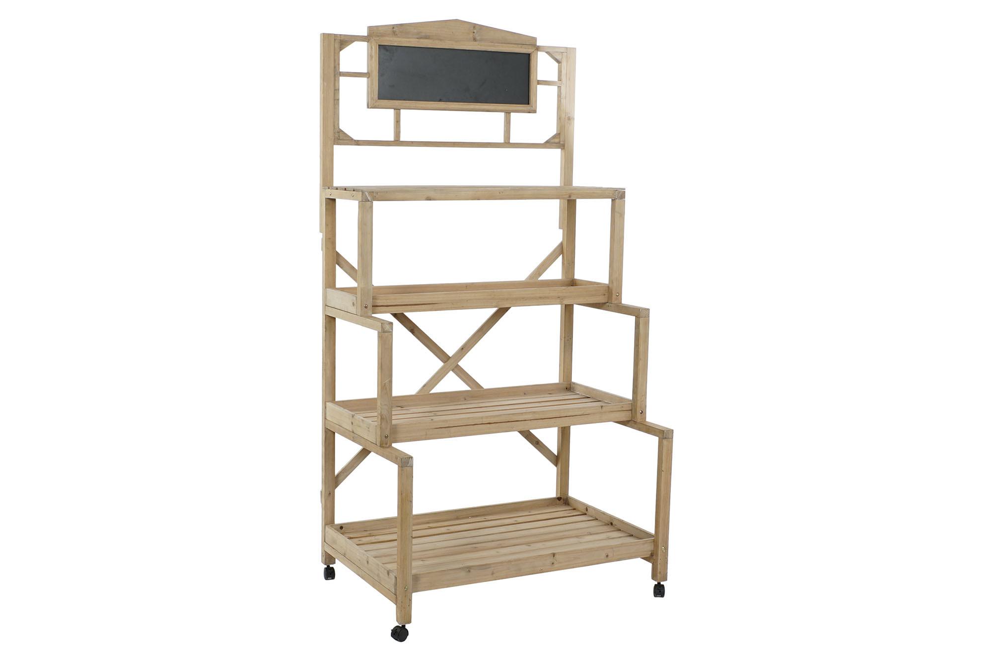 DKD Home Decor Estantería para Terraza y Jardín de Abeto/Pizarra Natural Negro 68 x 192 x 98 cm con 4 Estantes y Ruedas