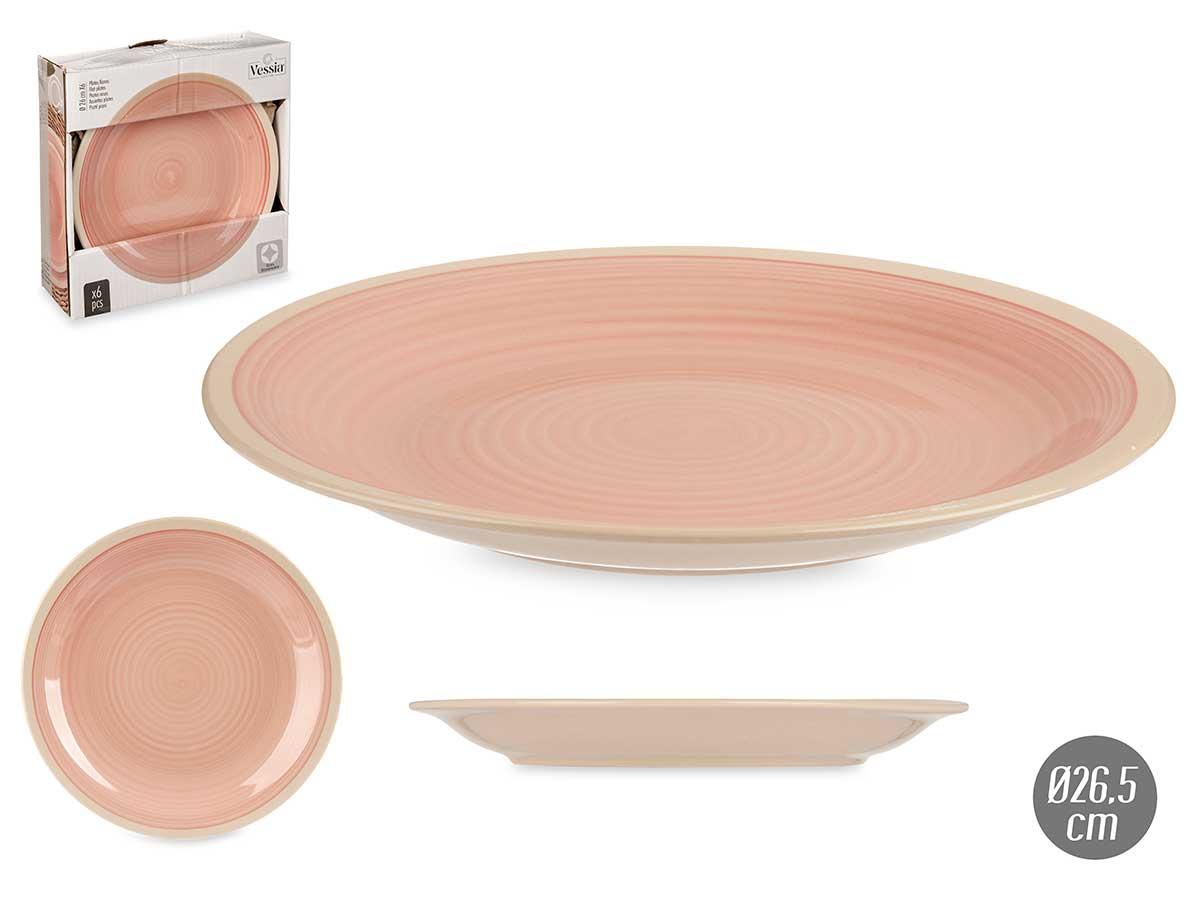 Vessia Plato Llano Grande de Gres Rosa con Borde, 26.5 cm (24 Unidades)