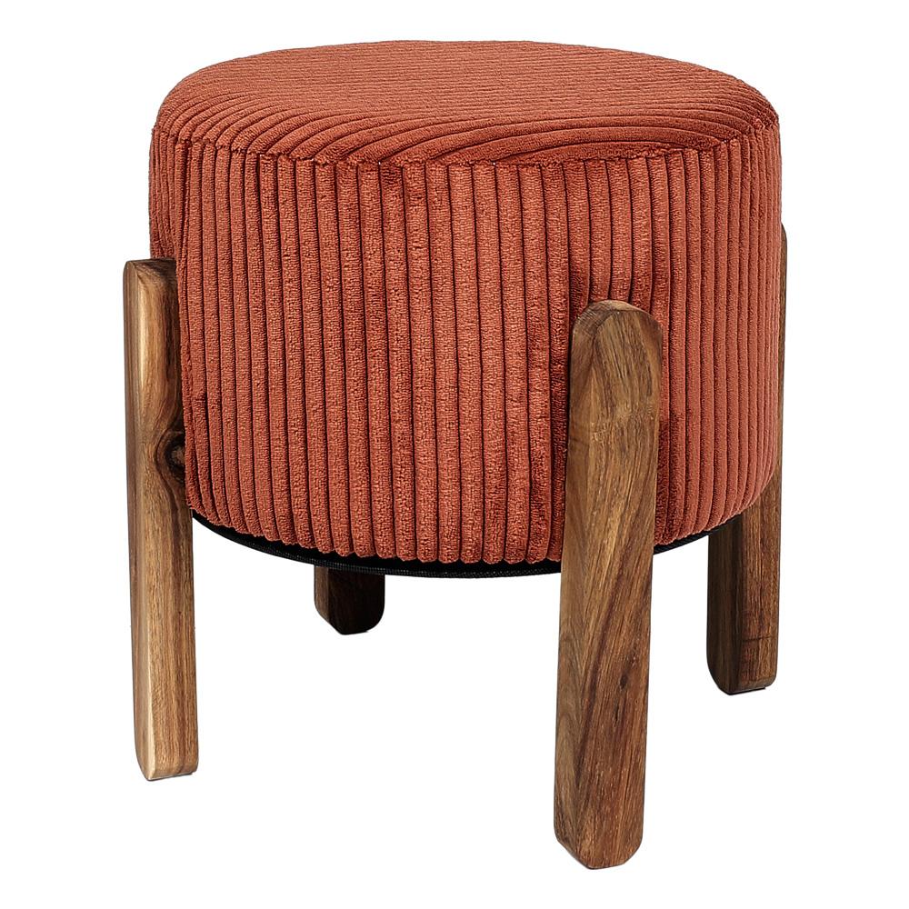 Home Deco Factory Taburete Con Patas Scott Terraco, Tapizado Poliéster, Estructura MDF y Madera de Acacia, d.35 cm h.35 cm