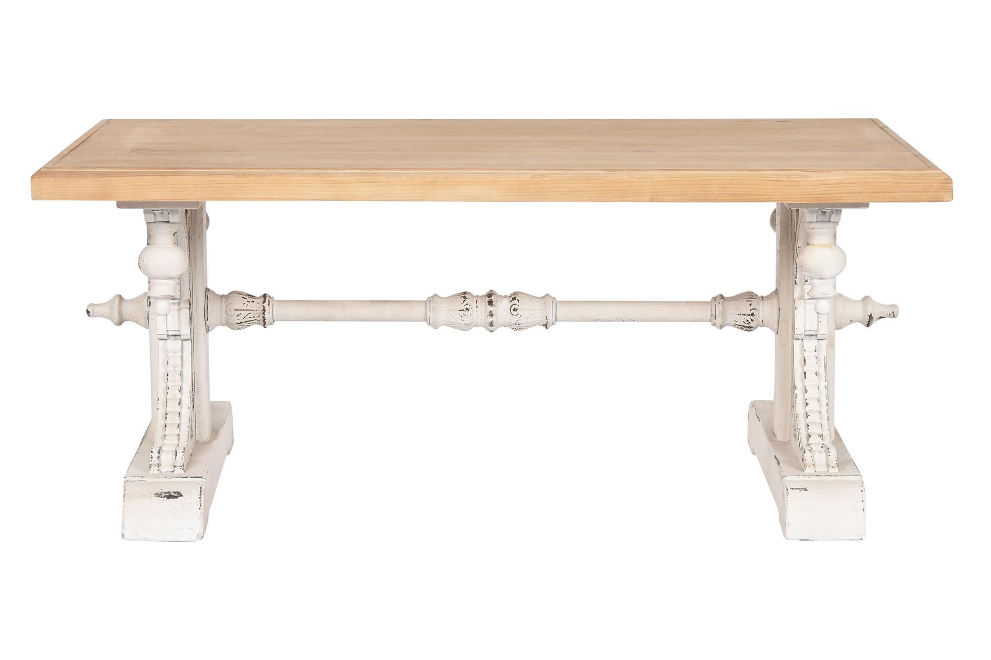 DKD Home Decor Mesa de Centro Neoclásico Madera Abeto MDF Blanco Natural 110x65x46 cm Desmontable